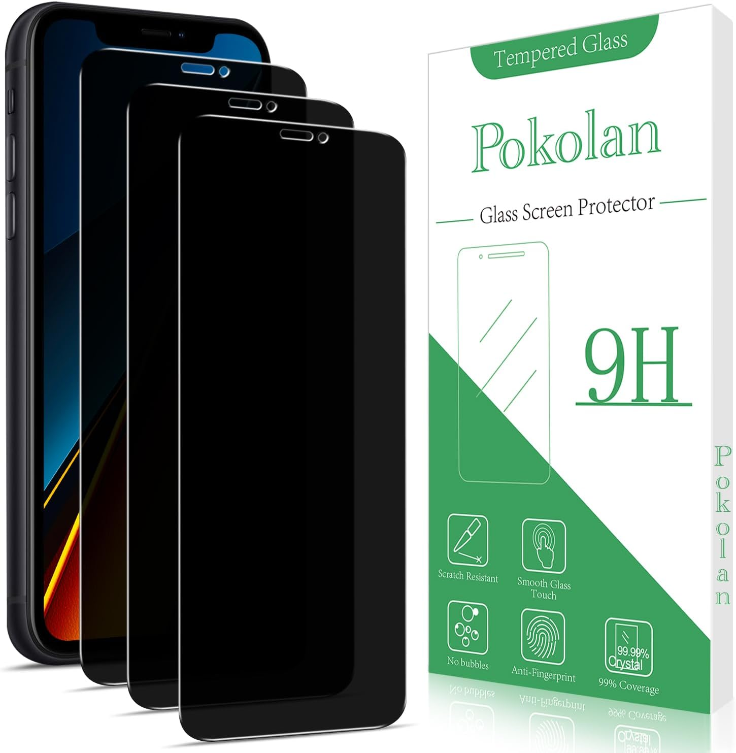 Pokolan 3 Pack Privacy Screen Protector for Iphone 11, XR, anti Spy Tempered Glass, 9H Hardness, Case Friendly, anti Scratch, Bubble Free, Easy to Install image number 3