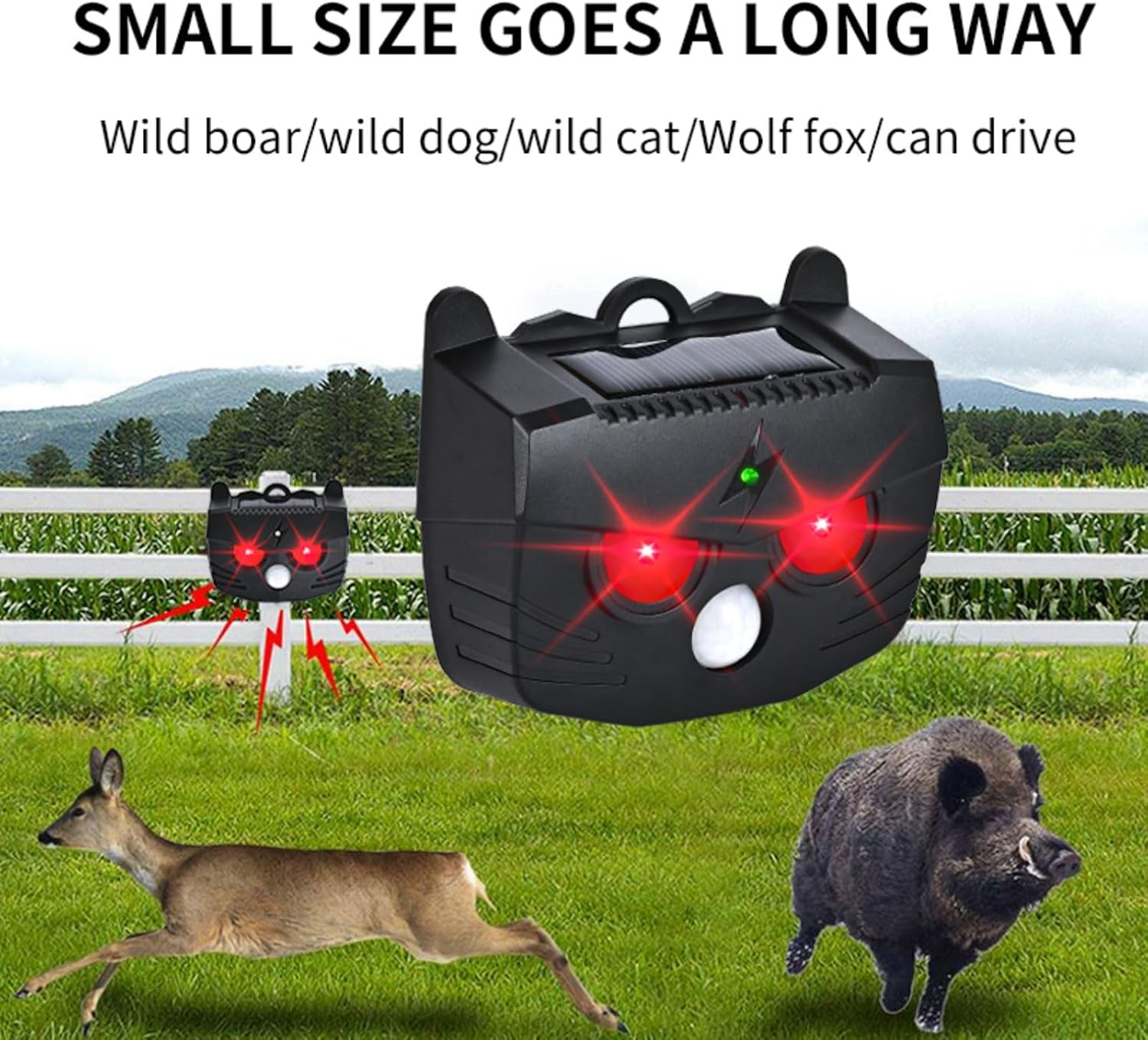 Zurligi 2025 Upgraded Solar Animal Repeller - Waterproof Motion Activated Nocturnal Predator Deterrent with Red Lights for Coyote, Deer, Fox, and Raccoon - Ideal for Chicken Coop, Farm,And Yard image number 4