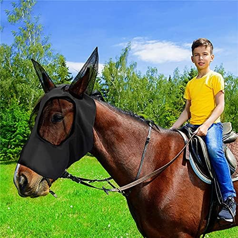 Horse Fly Mask with Ears, UV Protection for Horses, Elasticity with Big Mesh Eye Covers, Snug Fitting Comfortable Breathable Lightweight for Horses (Black, One Size) image number 2