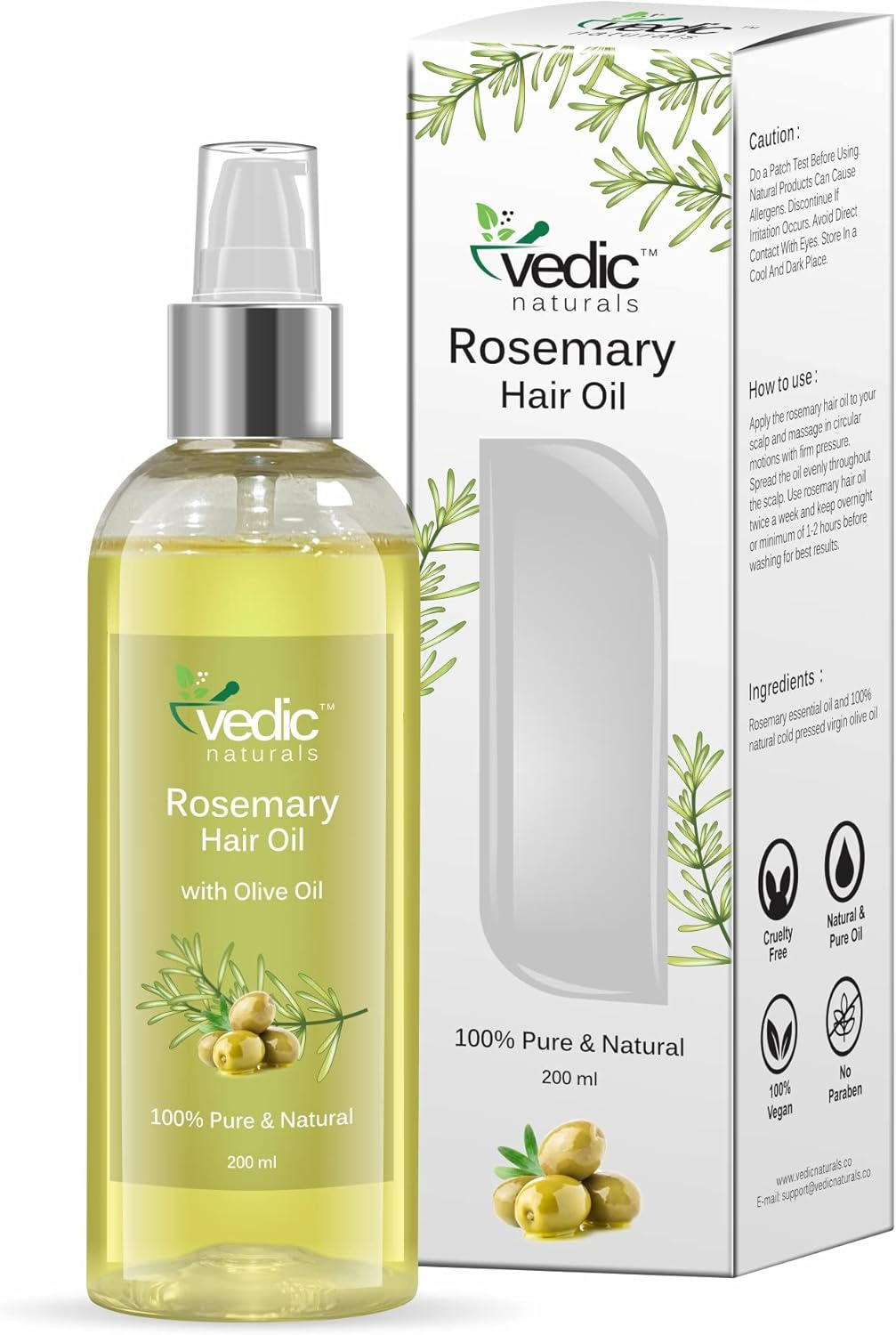 Vedic Naturals Rosemary Oil & Olive Oil - 200Ml | 100% Pure & Natural | for Hair Growth & Anti-Dandruff image number 2