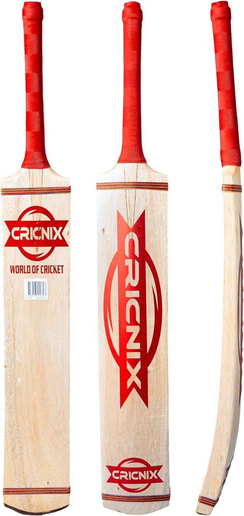 Cricnix Classic Tape Ball Cricket Bat | Hard Tennis Ball Bat | Tape Tennis Bat Coconut Willow (Red) image number 4