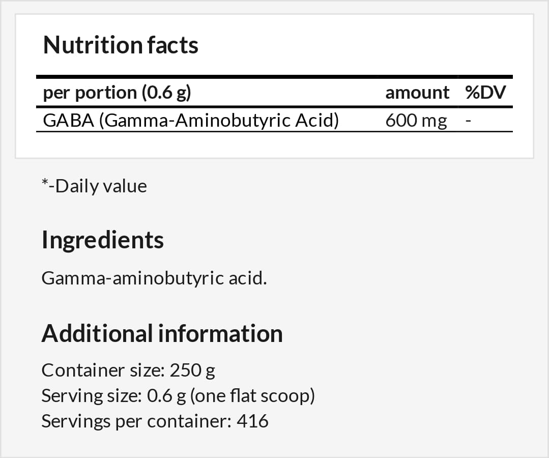 GABA Powder 250G - Gamma-Aminobutyric Acid 600 Mg per Serving - 416 Servings per Pack - Vegan and without Additives - by MZ image number 2
