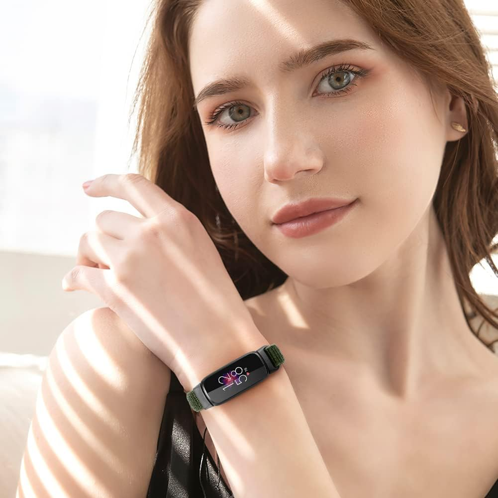 Nylon Bands Compatible with Fitbit Luxe Band for Women,Soft Sport Loop Adjustable Wristband Replacement Strap for Fitbit Luxe/Fitbit Luxe Special Edition for Women Men - Black+Newmidnightblue+Pinksand image number 7