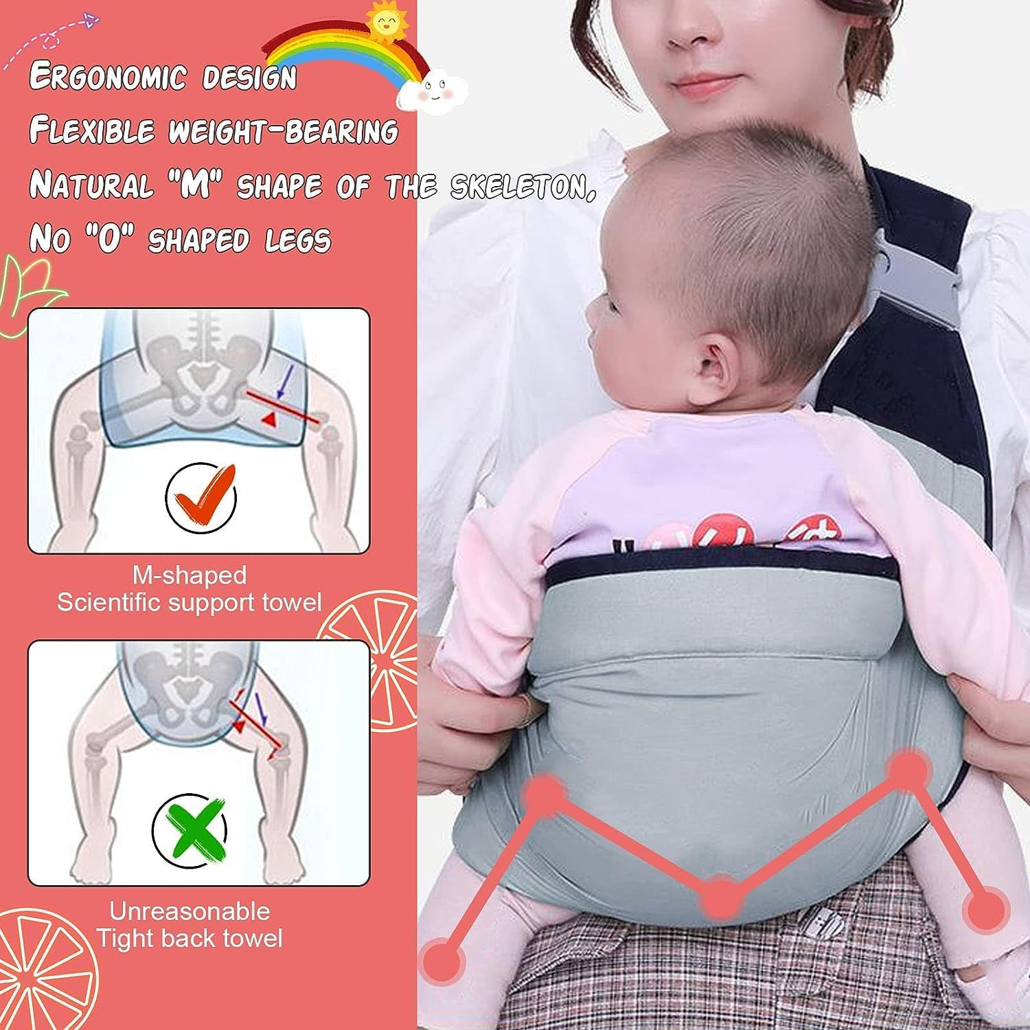 Uandhome Baby Carrier, Adjustable Hip Seat Carrier for Toddler, Baby Wrap Sling, Nursing Holder, Carrying 45 Lbs (Grey)