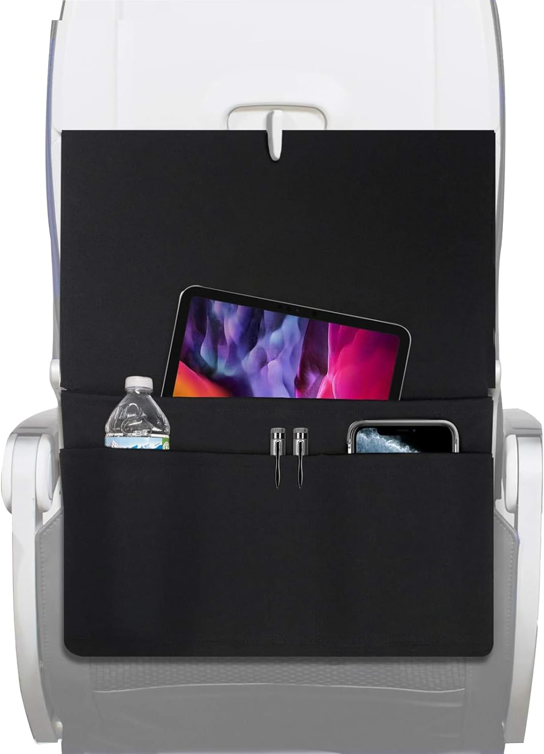 Airplane Tray Table Cover Have for Organized Flights Bullet Points Black Expandable Seat Back Organizer Storage for Personal Items image number 4
