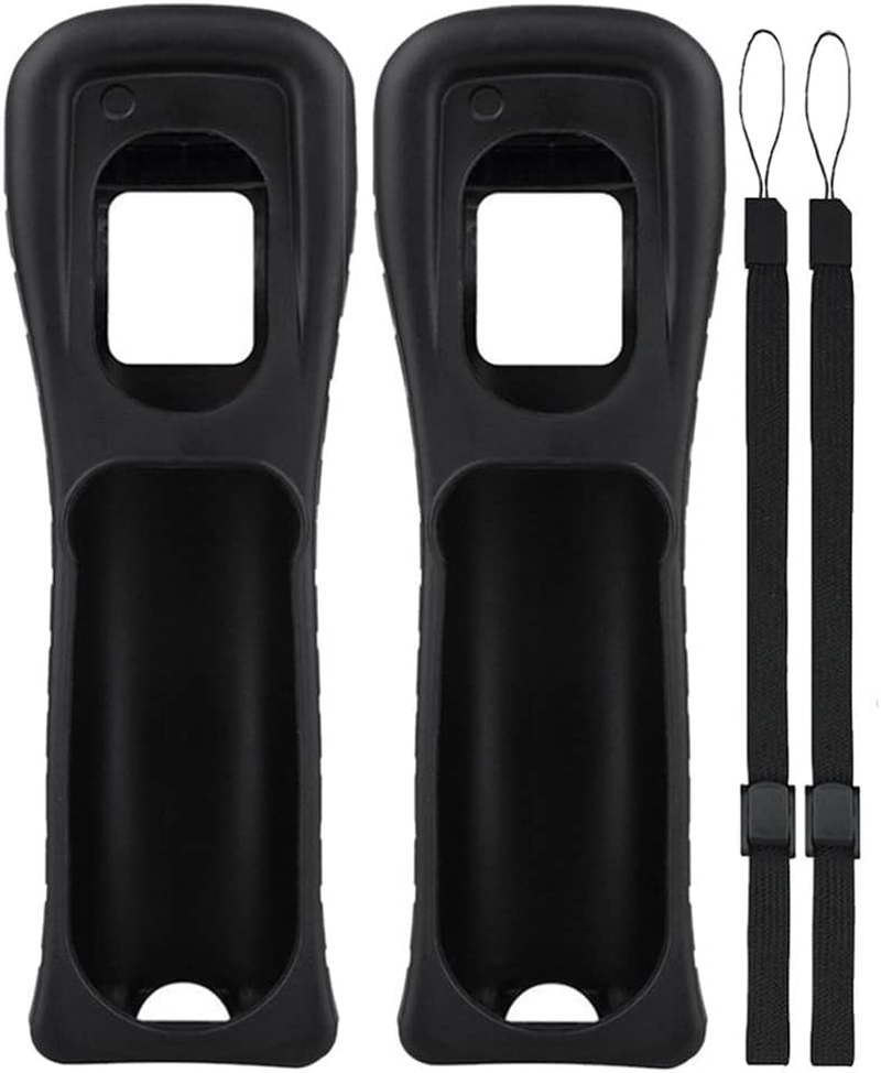 Lactivx Wii Silicone Case Cover with Wrist Strap for Nintendo Wii Remote Controlle Black 2 Packs