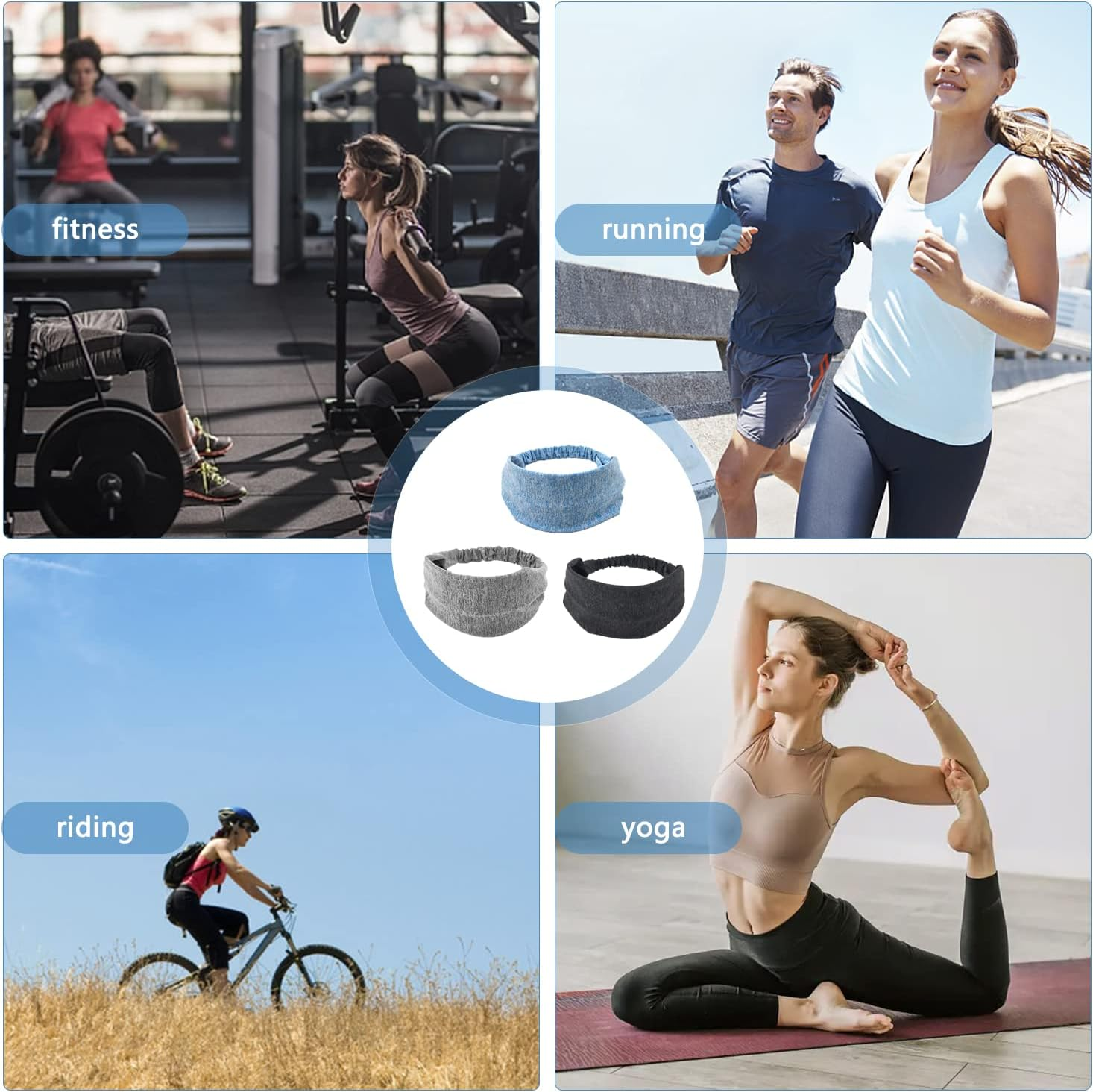 Pack of 3 Sports Headbands, Elastic Hair Bands, Non-Slip Sweatband, Highly Stretchy Hair Band for Jogging, Running, Hiking, Makeup, Bicycle and Basketball (Colour 3) image number 6