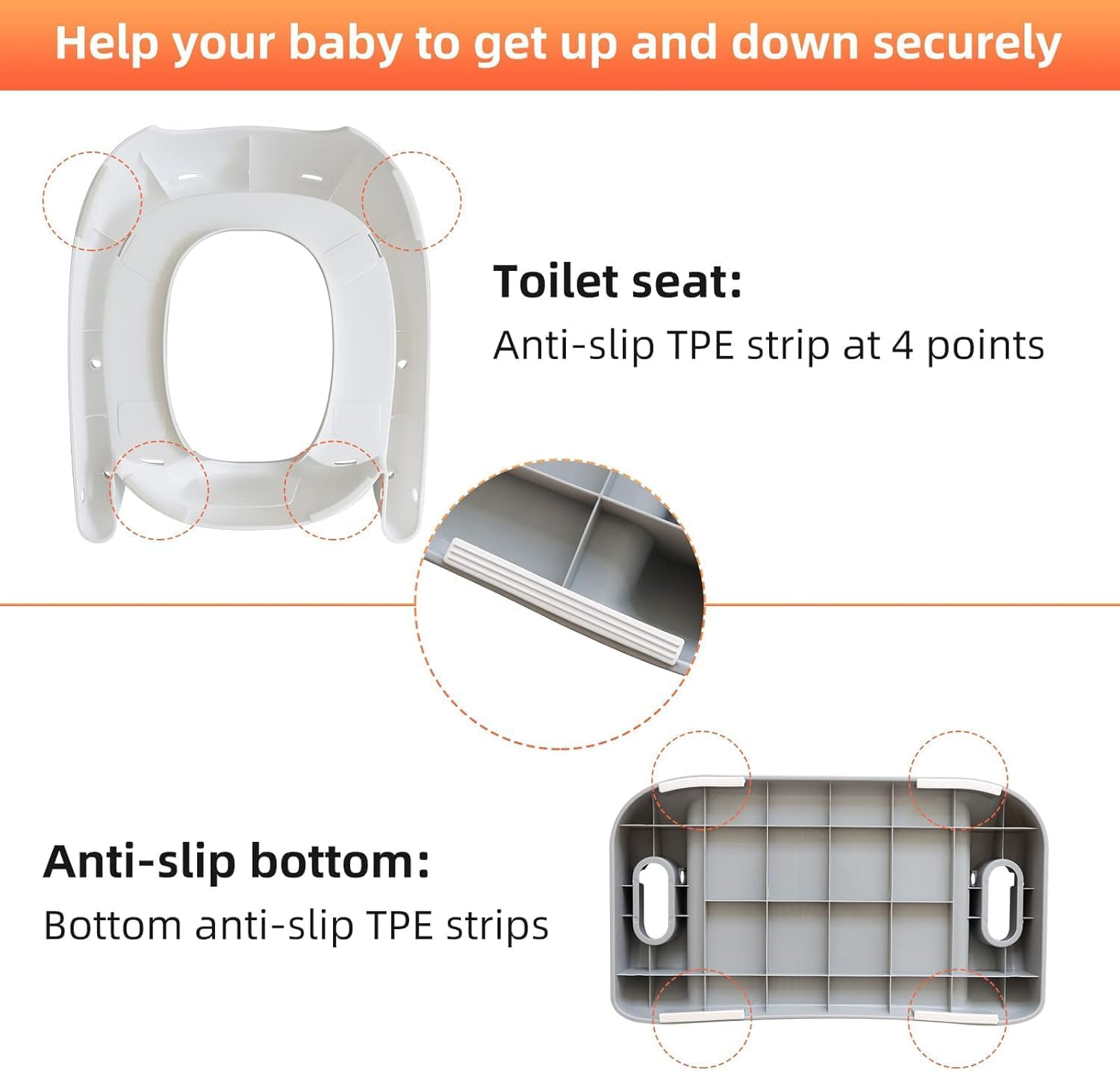 Potty Training Seat with Step Stool Ladder, Comfortable, Safe and Lightweight Potty Seat with Non-Slip Mat Ladder, Potty Training Toilet for Boys, Girls and Toddlers（Gray） - Gray image number 6
