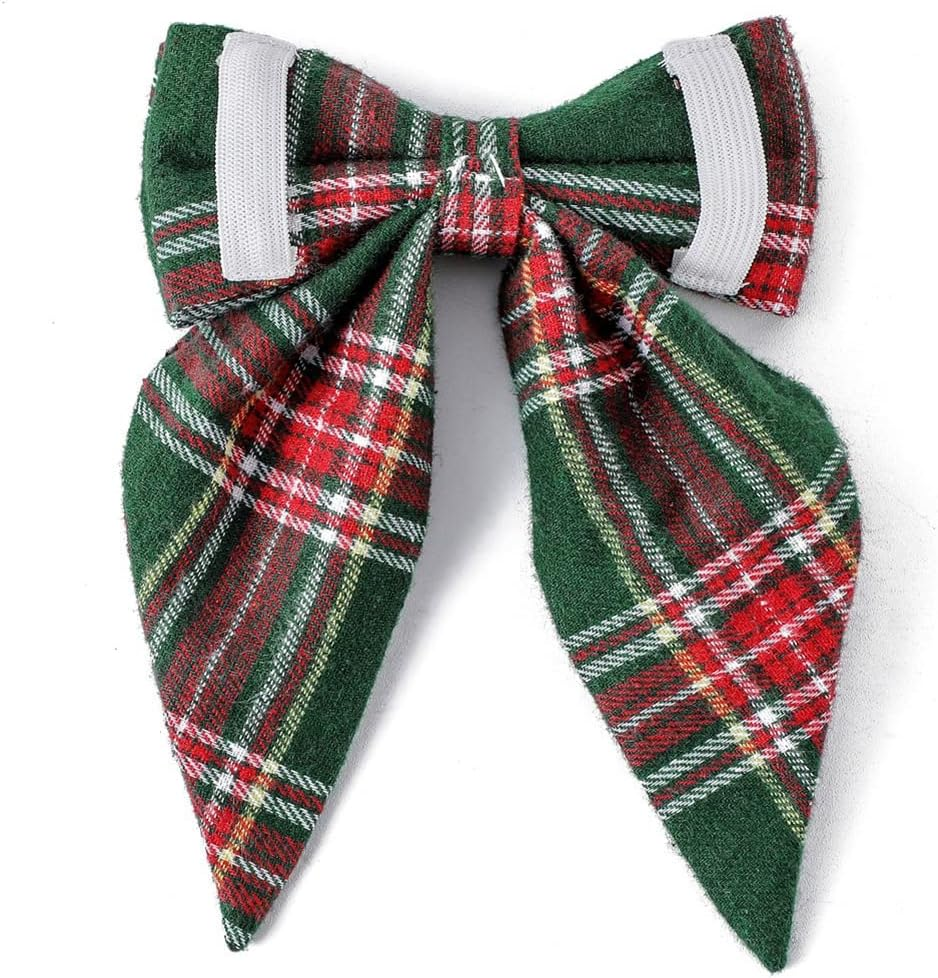 FUNAT Christmas Dog Collar with Bow Tie, Large Dog Pet Collar Dog Bowtie Big Swallowtail Knot, Classic Plaid Dog Christmas Collar with Buckle image number 5