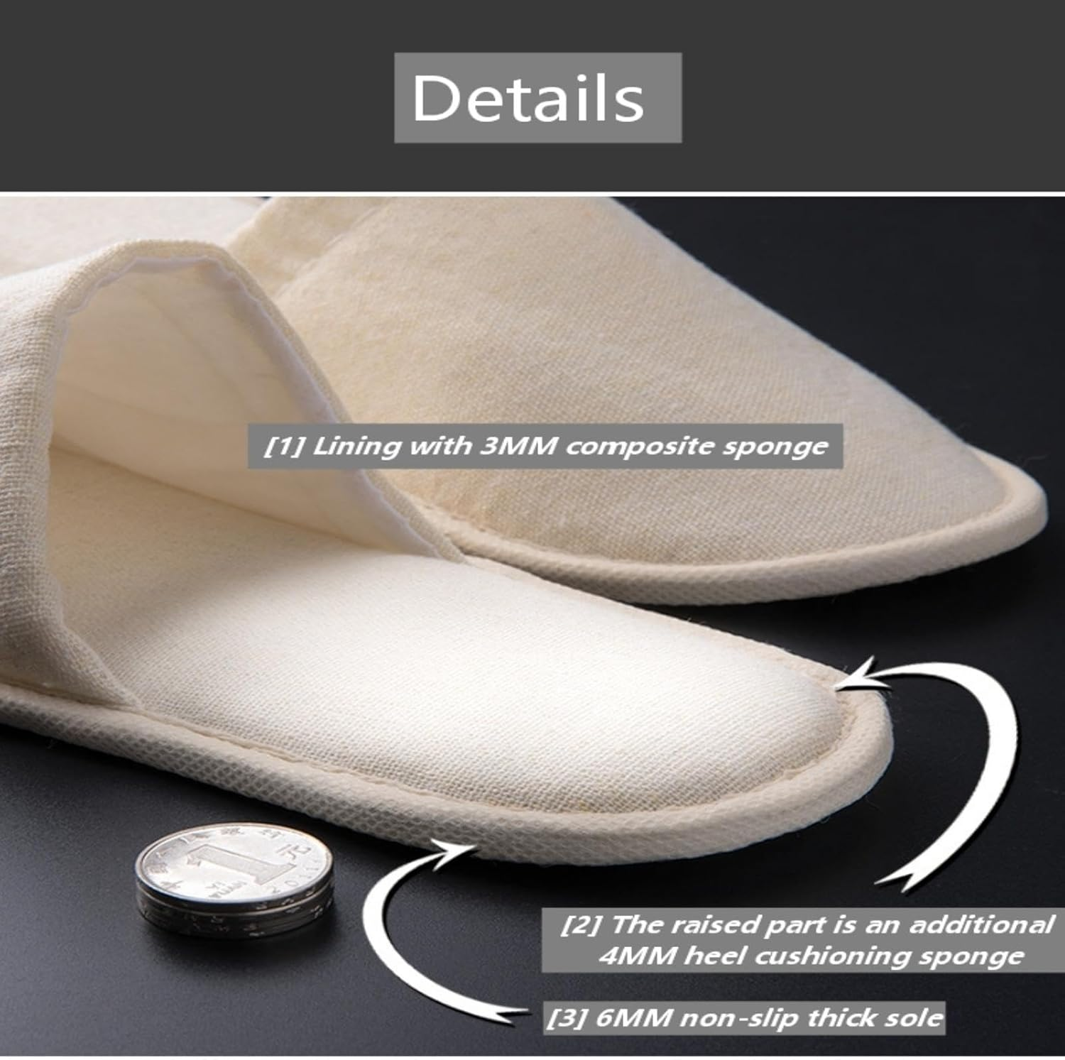 10 Pairs SPA Slippers - 28X11Cm Eco Disposable Non-Slip Guest Slippers for Airbnb, Beach Houses, Wedding Party, Bedroom, Travel & Winery Stays | Reusable Jute Footwear image number 4