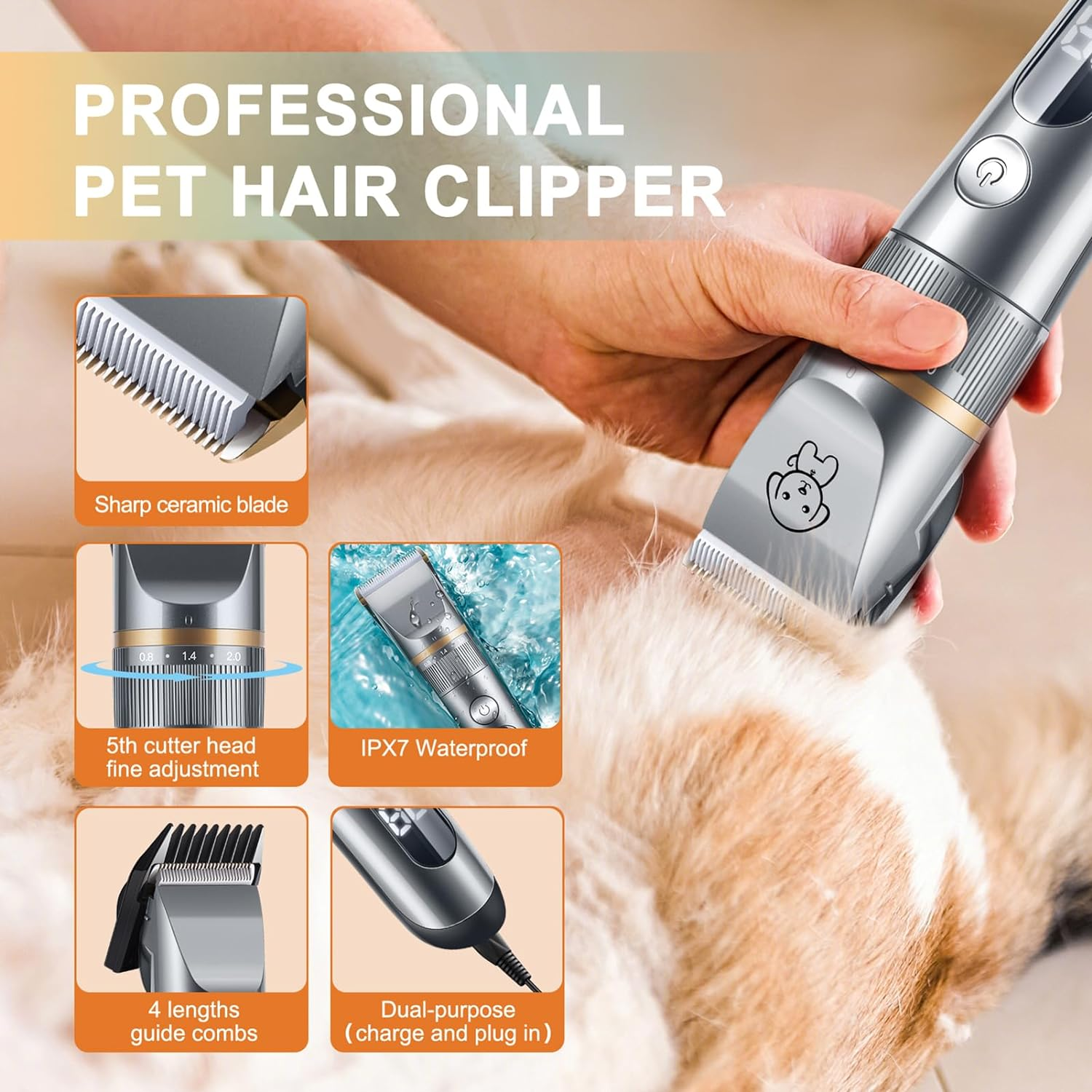 Cat Clippers,Pet Hair Trimmer Quiet Cat Clippers Grooming Kit with Comb 5 Speed Cat Shavers for Matted Long Hair image number 5