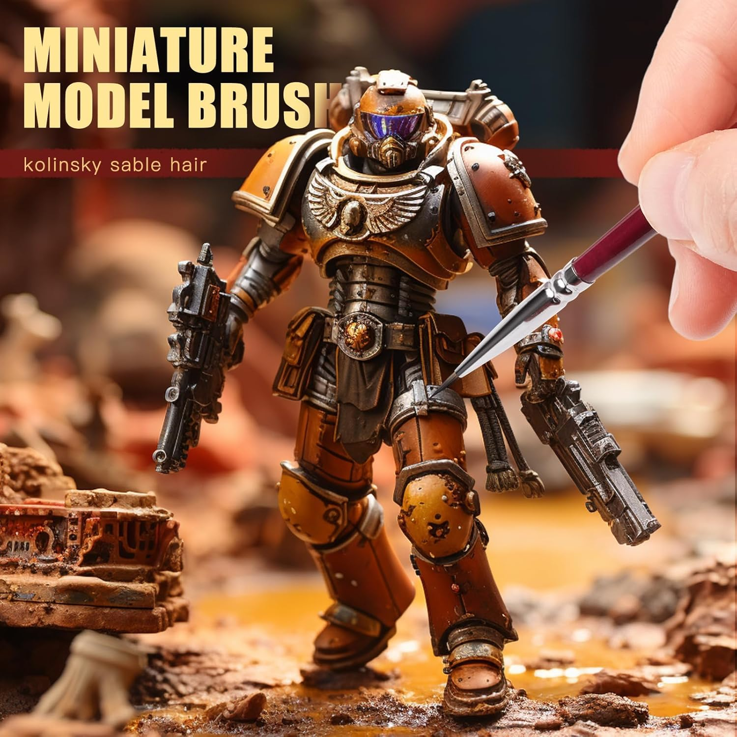 Golden Maple Kolinsky Sable Miniature 3PCS Professional Ultra Fine Detail Paint Brushes for Miniatures Fingure Size 00, 0, 1 image number 3