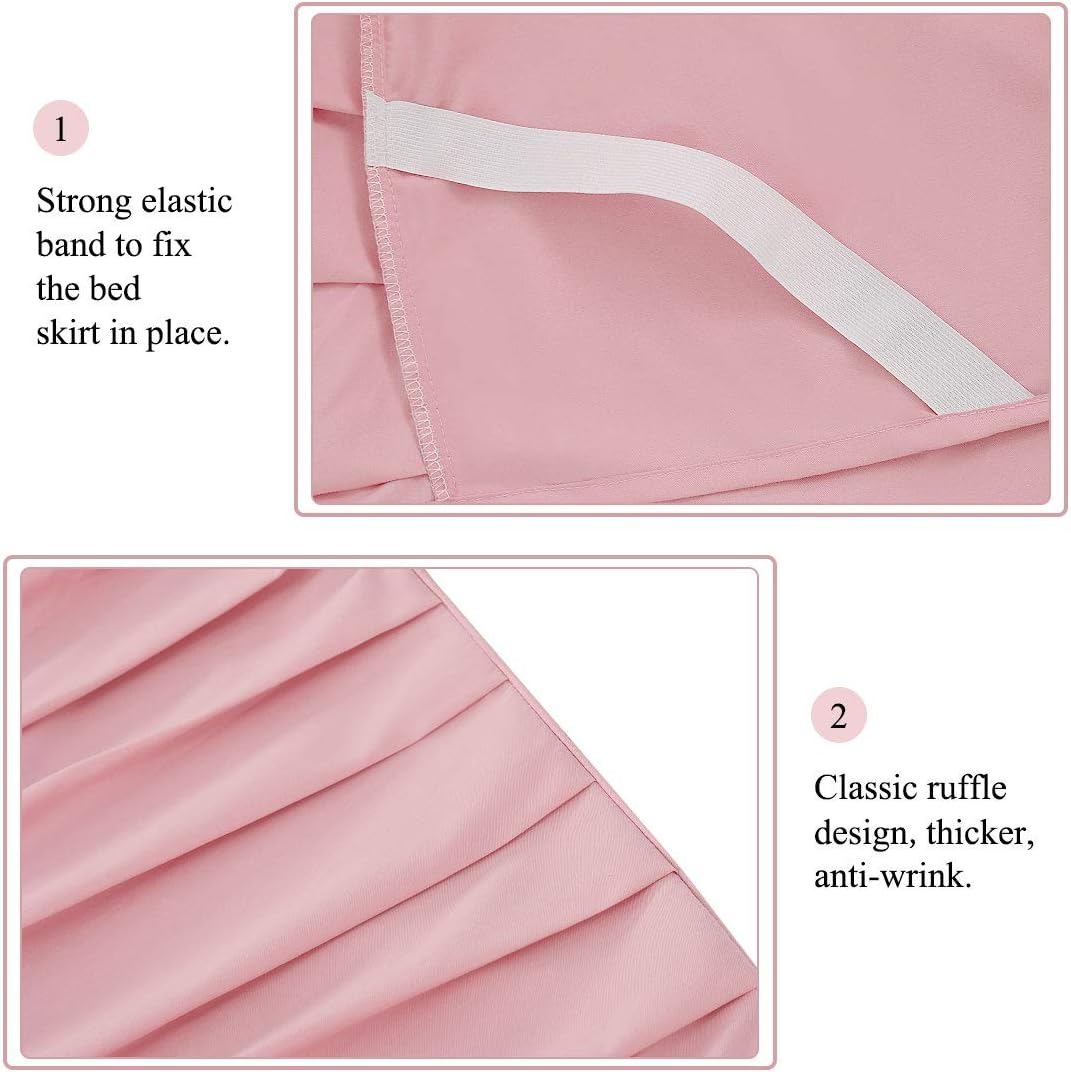 Piccocasa Ruffled Bed Skirt Polyester Brushed Hotel Quality Durable Solid Wrinkle and Fade Bedroom 16 Inch Drop Pink Queen image number 2