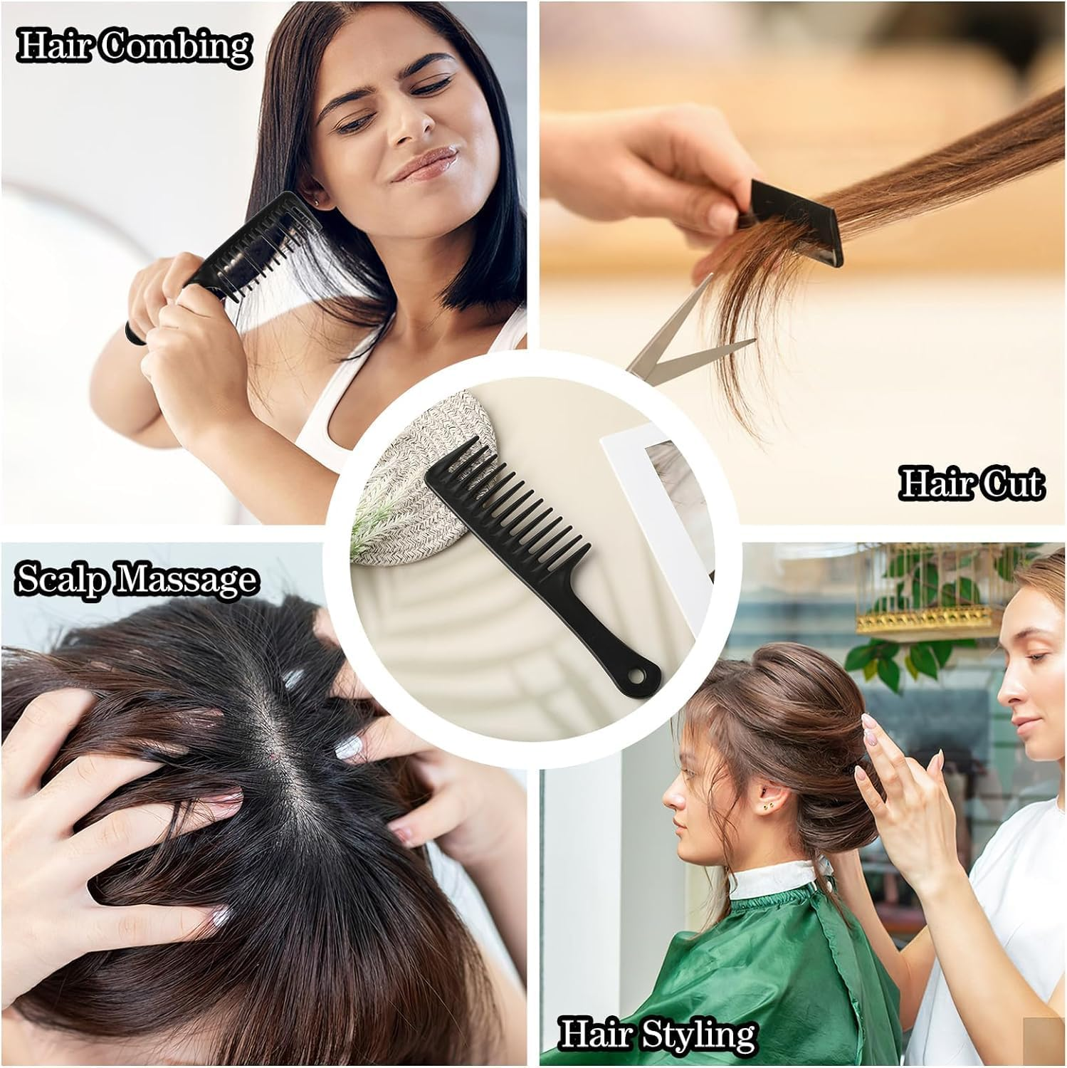 Wide Tooth Detangling Large Comb for Women, 2Pcs Large Hair Detangling Comb Wide Tooth Comb,Wide Tooth Comb Detangling Hair Comb,Wide Teeth Hair Comb Detangling Comb,Wide Tooth Detangling Comb - Black And Pink image number 1