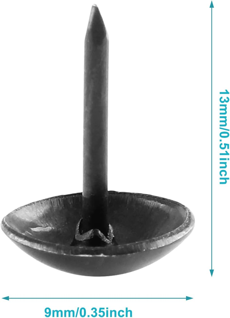 Piutouyar 200 Pcs Black Upholstery Tacks Antique Metal Thumb Tacks round Head Upholstery Pins for Upholstered Furniture Cork Board DIY Projects or Home Decor 9 X 13Mm image number 1