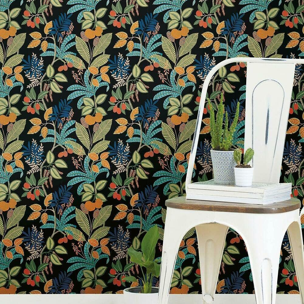 Roommates RMK11576RL Black and Green Funky Jungle Peel and Stick Wallpaper