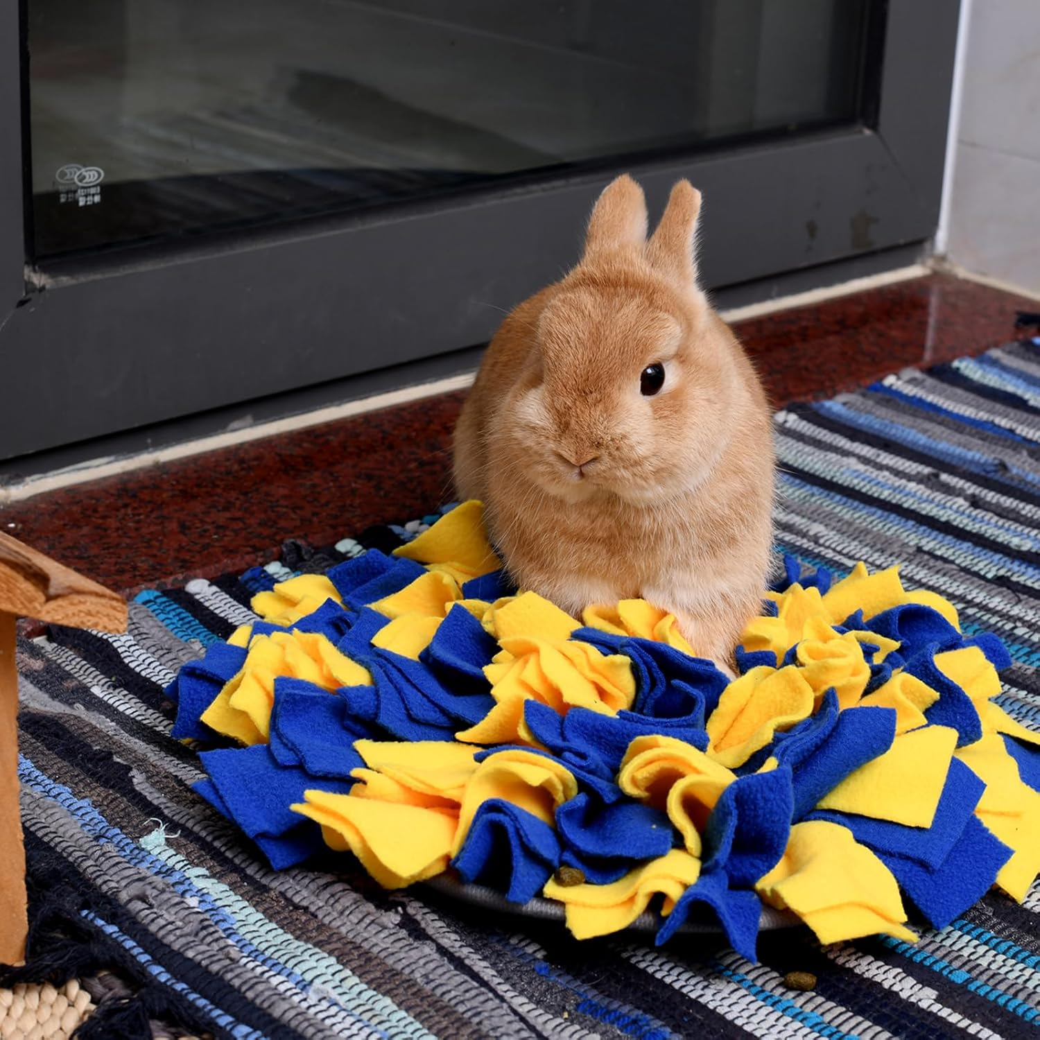 Larfraecy Dog Snuffle Mat,Interactive Feeding Game Toy for Dogs,Pet Snuffle Mat,Pet Foraging Mat for Smell Training Dog Toy,Dog Sniffing Pad for Stress Relief and Slow Feeding 45Cmx45Cm(Yellow/Blue) image number 5