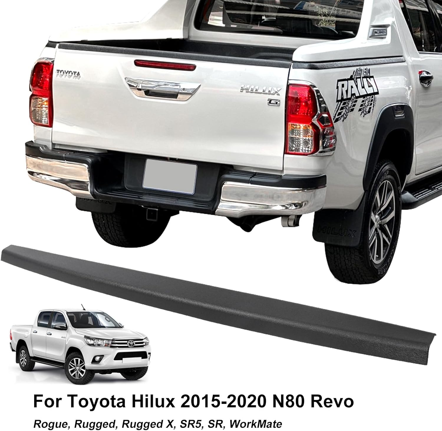 Tailgate Protector Rail Cover Guard for Toyota Hilux 2015-2020 N80 Revo Accessories, Textured Matte Black Rear Tailgate Cover Cap Trim, 1PC image number 6
