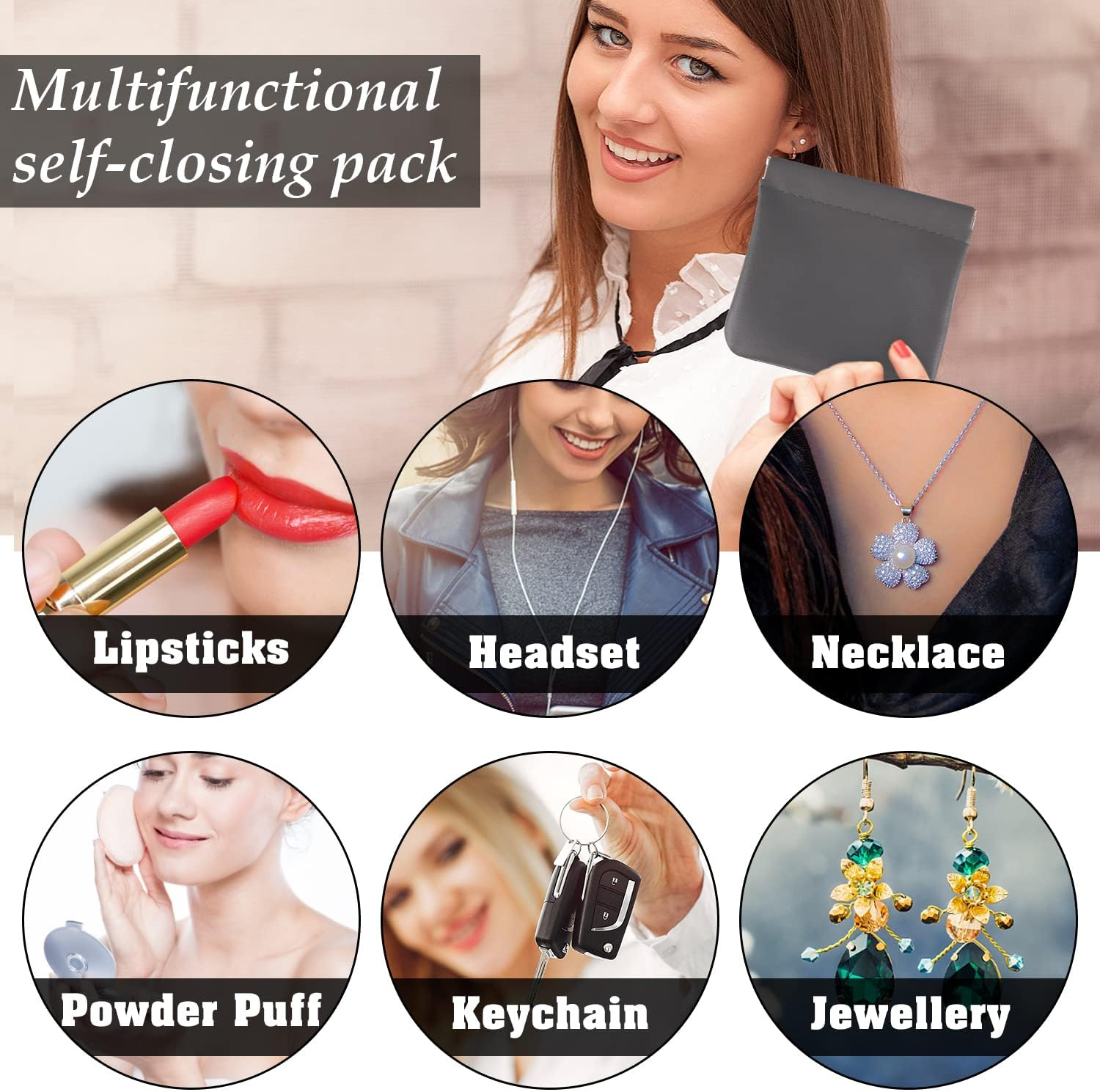 8 Pcs Lambskin Small Makeup Bag for Purse Mini Makeup Pouch Pocket Cosmetic Bag Squeeze Top Portable Travel Makeup Bag for Women Girls Cute Colorful Pouch Aesthetic Gift image number 4