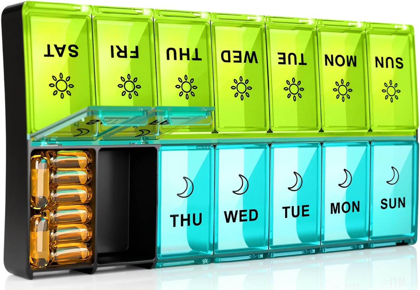 Mossime XL Large Daily Pill Organizer 2 Times a Day, Extra Jumbo 7 Day Pill Box Am Pm, Weekly Day Night Vitamin Holder, Medicine Organizer, Big Pill Container, Medication Dispenser 14 Compartments