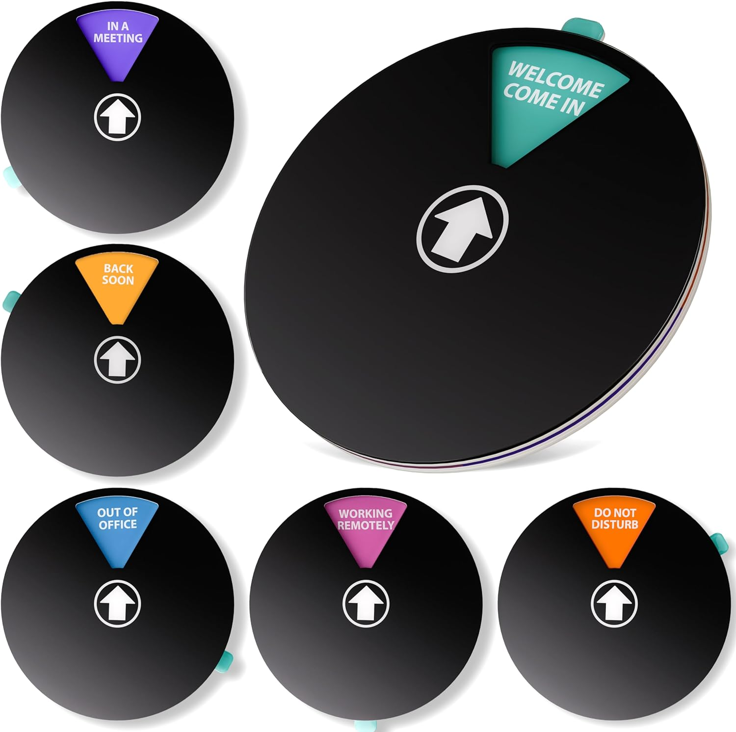 Do Not Disturb Office Door Sign - 6 Rotating Statuses - 6" Diameter - Perfect Meeting in Progress Door Sign - Magnetic or Adhesive Mount for Door, Wall or Window image number 4