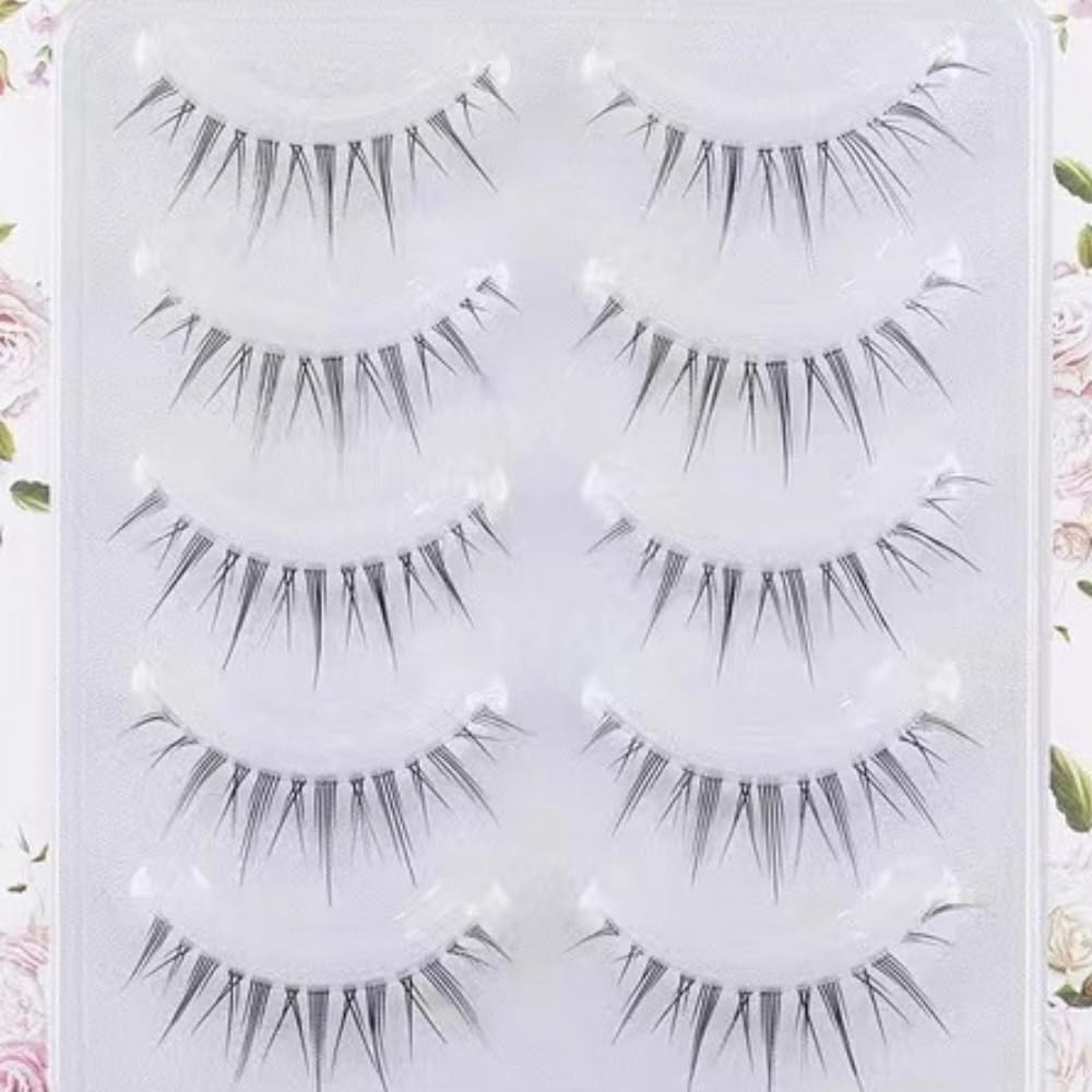 Poemtian 5 Pairs False Eyelashes Manga Lashes Japanese Style Little Devil Cartoon Anime Wispy Fluffy Eyelashes Cosplay Lashes Reusable Eye Makeup