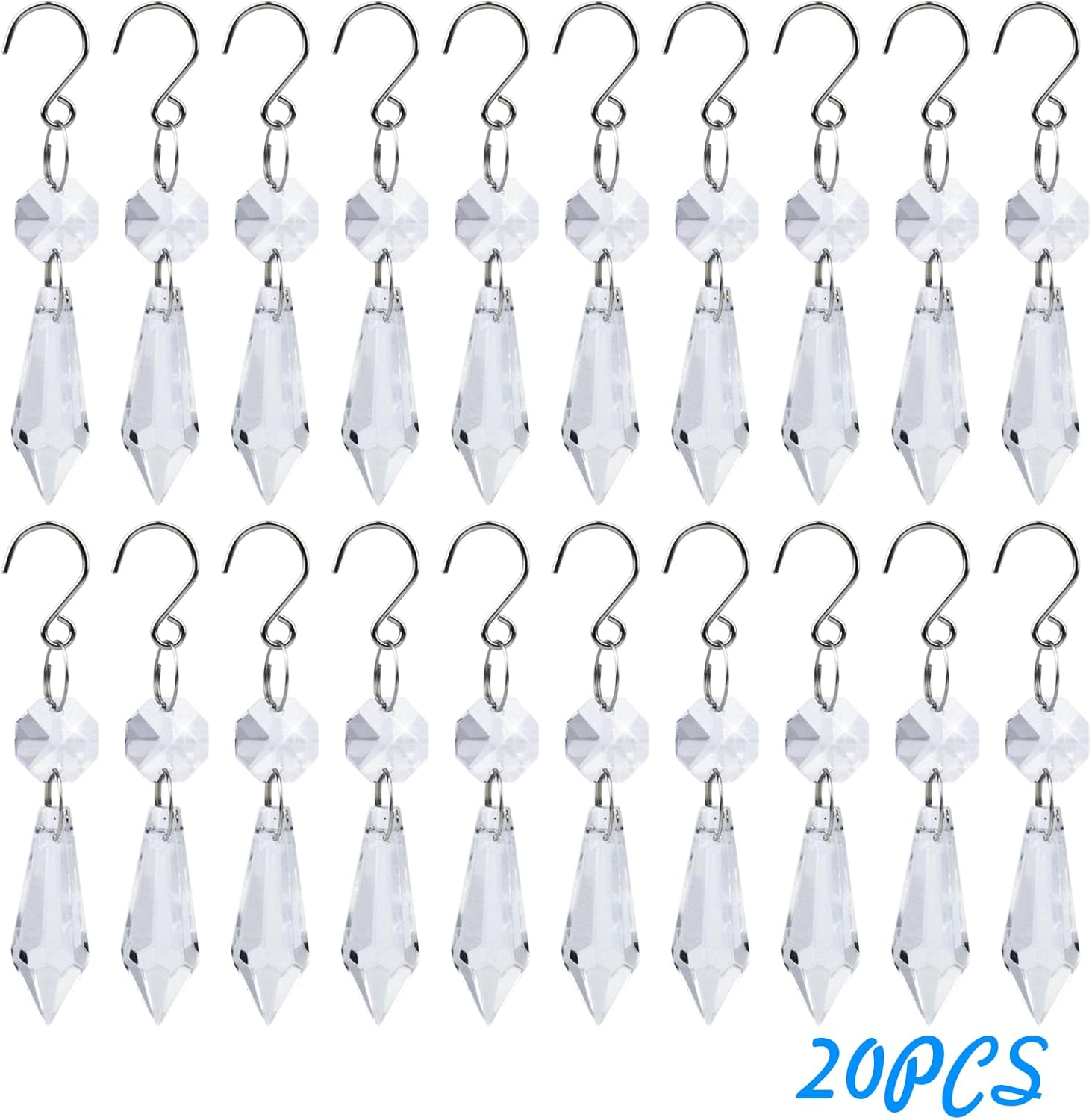 20Pcs Clear Chandelier Icicle Crystals Prisms Hanging Crystal Bead Pendants Ornaments Replacements with Hooks for Windows Wedding Christmas Tree Lamp Decoration image number 2
