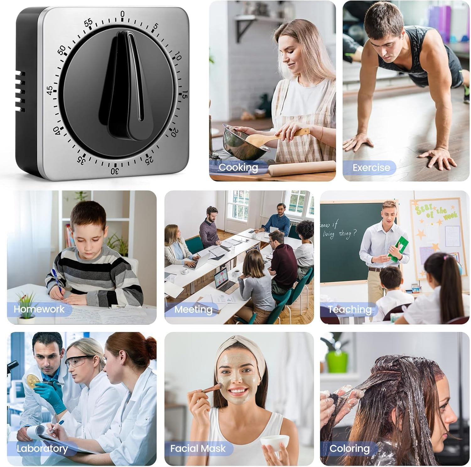 Kitchen Timers for Cooking, Chef Cooking Timer Clock with Loud Alarm,100% Mechanical Desk Timer, No Batteries Required, Magnetic Backing, Exquisite Stainless Steel Body, Countdown Reminder Magnetic