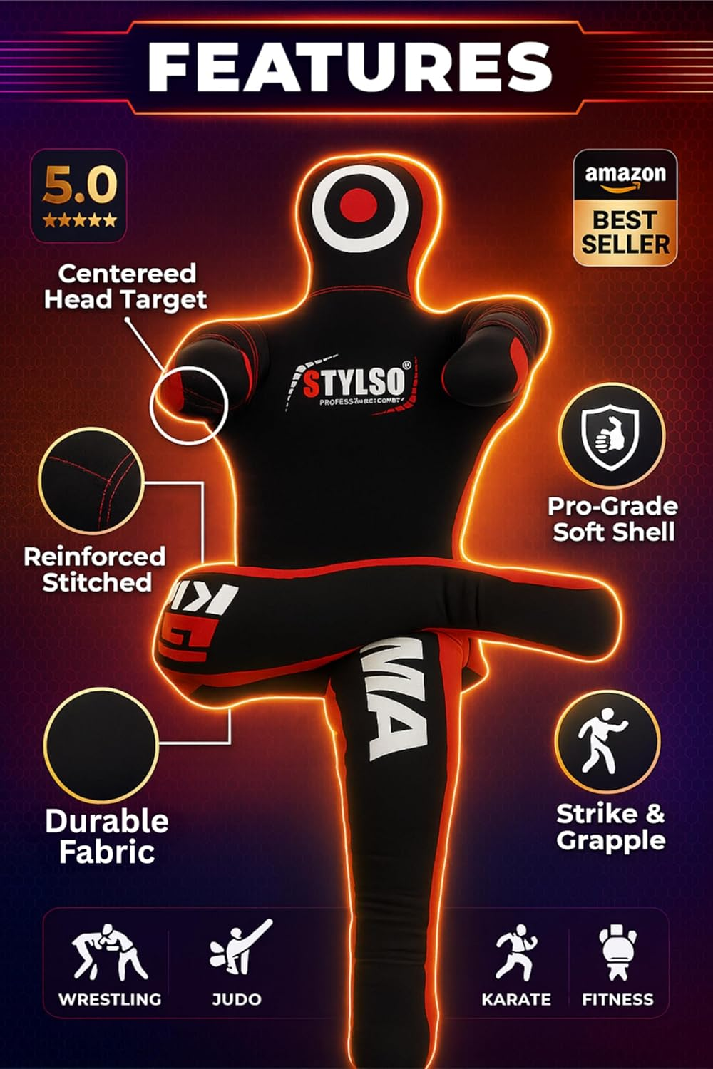 Stylso Un-Filled Grappling Dummy Wrestling Dummy Jiu Jitsu Dummy image number 2