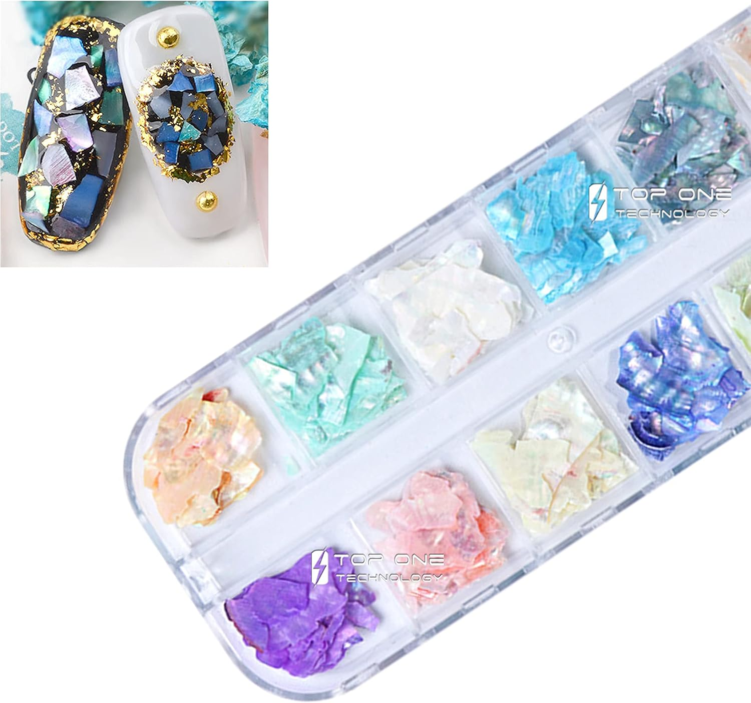 12 Colors Aurora Nail Art Crushed Shells Box, Beauties Factory 3D Nail Art Ocean Style Irregular Flakes Thin Slices Art & Craft Kit image number 3