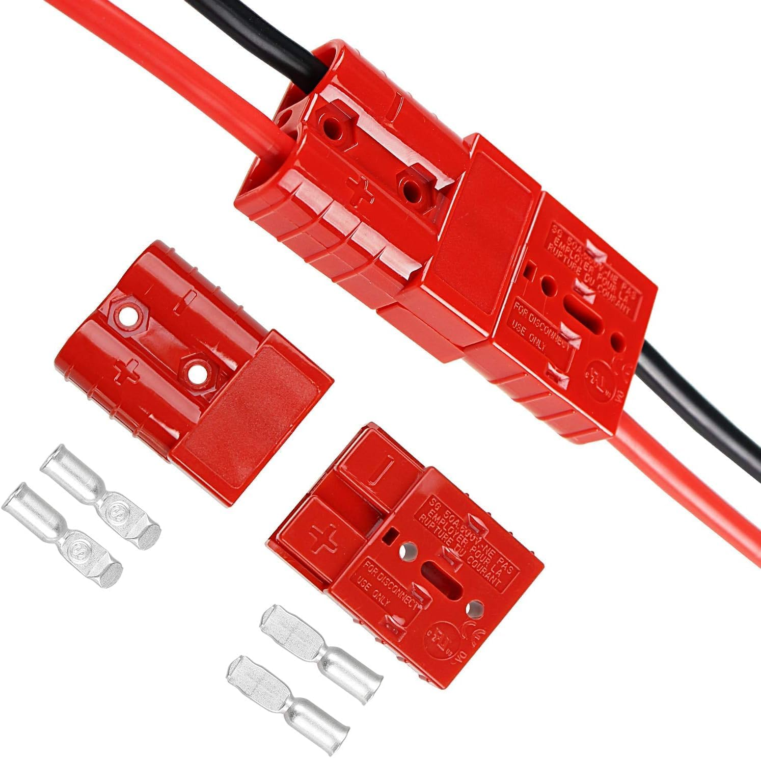 Anhoer Anderson Plug Connectors Battery Connector Quick Connect Modular Power Connectors Quick Connect Disconnect for Car Motorhome Caravan Camper Boat 600V (Red, 4 X 50A + Rubber Caps) image number 6