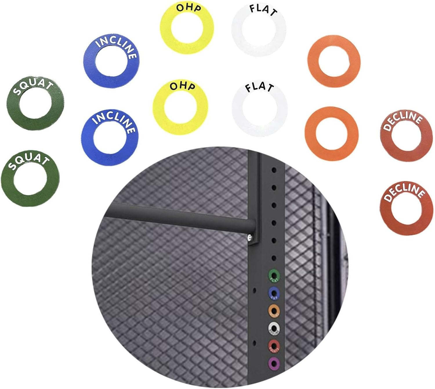 Frediuo 12 Pieces Barbell Markers Power Squat Rack Markers Squat Rack Position Markers for Bench Press image number 1