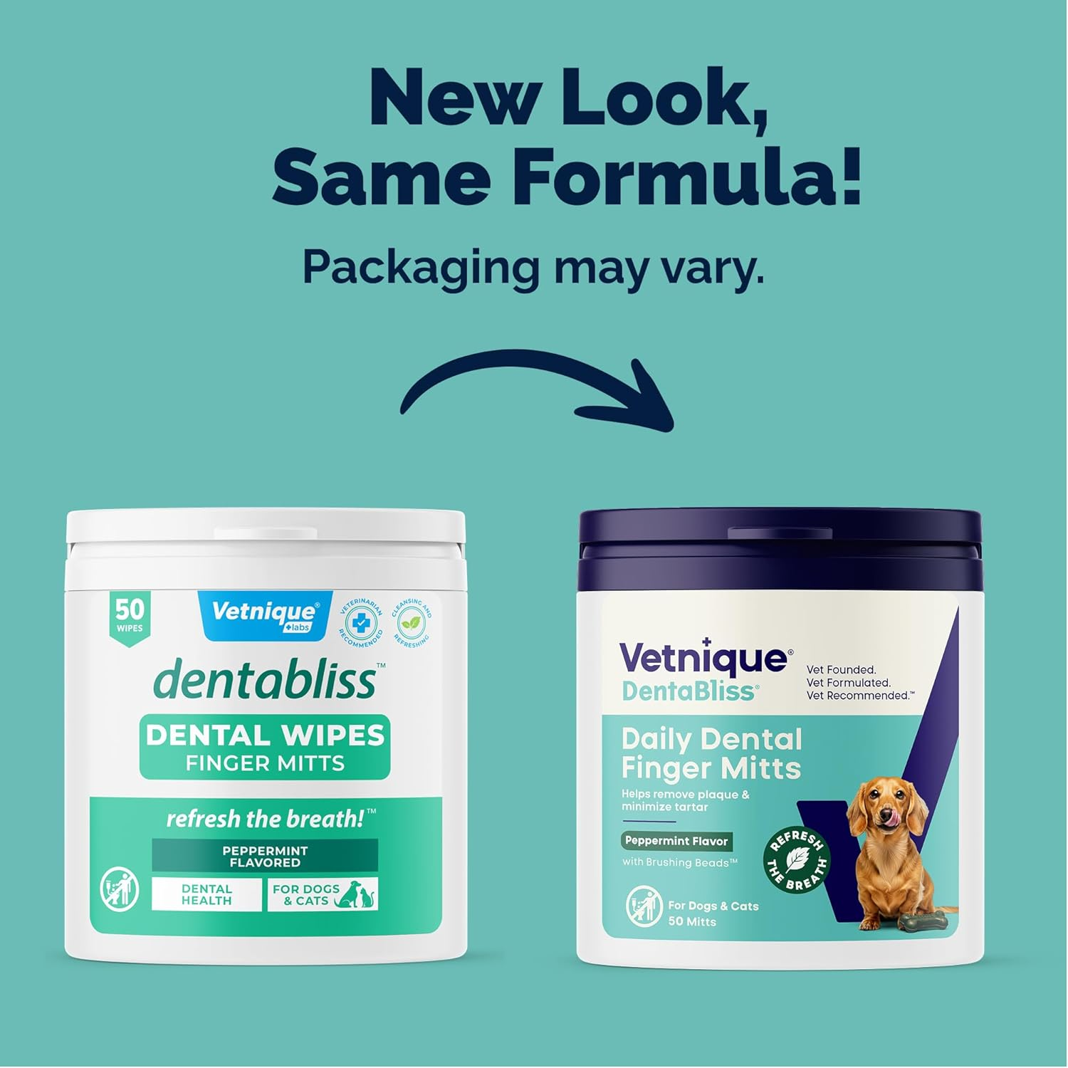 Vetnique Dentabliss - Dog Teeth Cleaning Finger Mitt Dental Wipe - Dog Plaque and Tartar Prevention with Brushing Beads - Convenient Peppermint Dog Teeth Wipes, Dog Breath Freshener image number 1