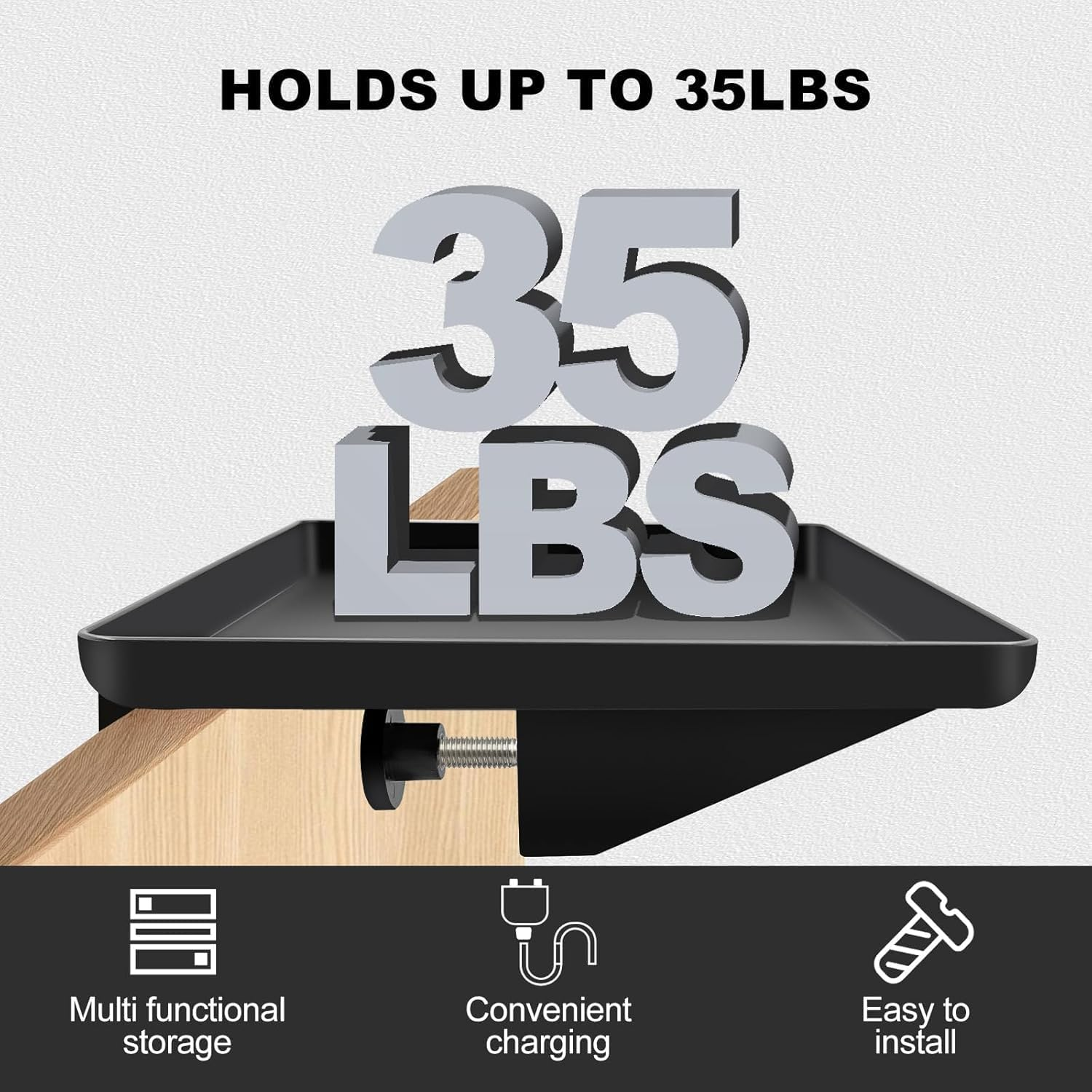 Uandhome Bedside Shelf, Modern Clamp-On Floating Nightstand and Bedroom Bed Shelf Tray, Clipped in Bunk Beds, for Home, Dorm, Rv or Apartment (Excluding Accessories on Bedside Racks) (Black) - White image number 6