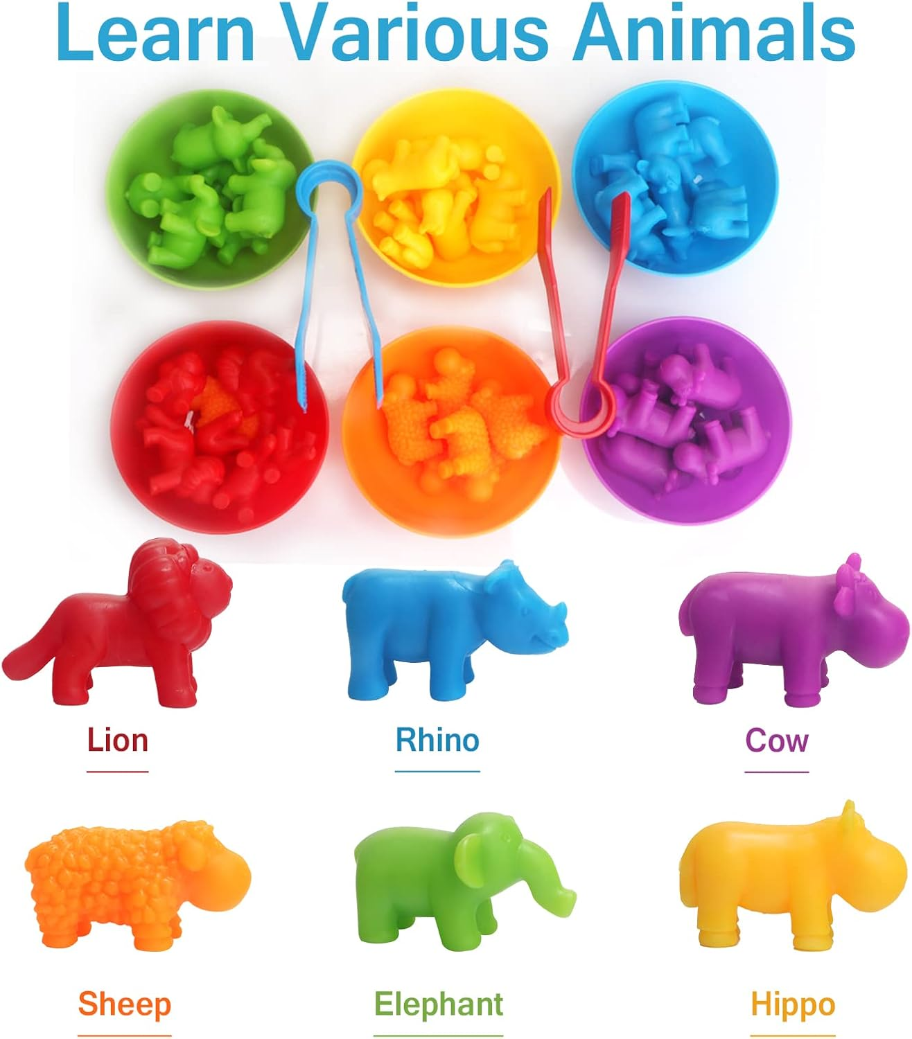 GIGITIGER Counting Animals Matching Game with Sorting Cups, Montessori Sorting & Counting Toys, Preschool Color Learning Toys for 3 4 5 Years Old Girls Boys,Educational Toy for Toddler (36 Animals)