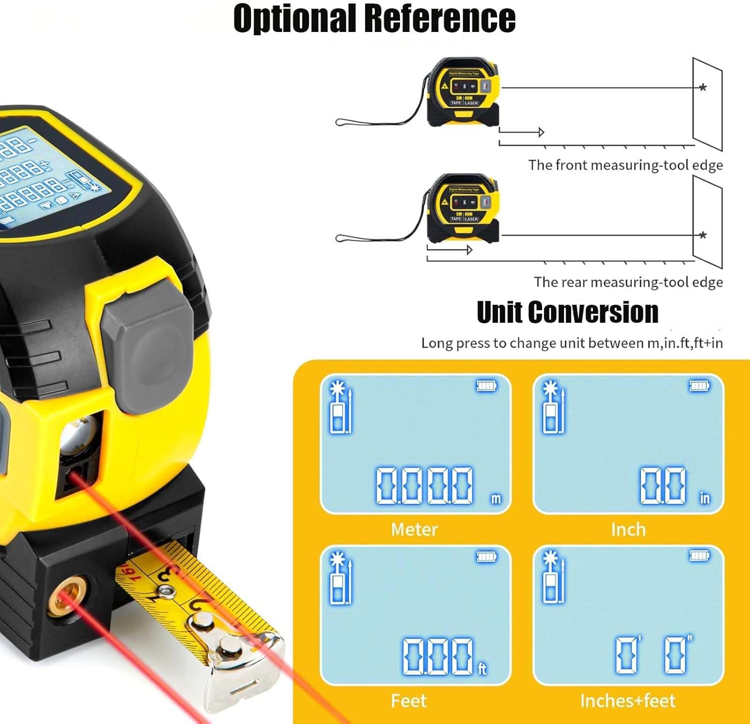 Lizihaowu 2025 the Almighty Ruler 3-In-1 Laser Tape Measure with LED Display,60M Digital Rangefinder, Infrared Measuring Tool image number 5