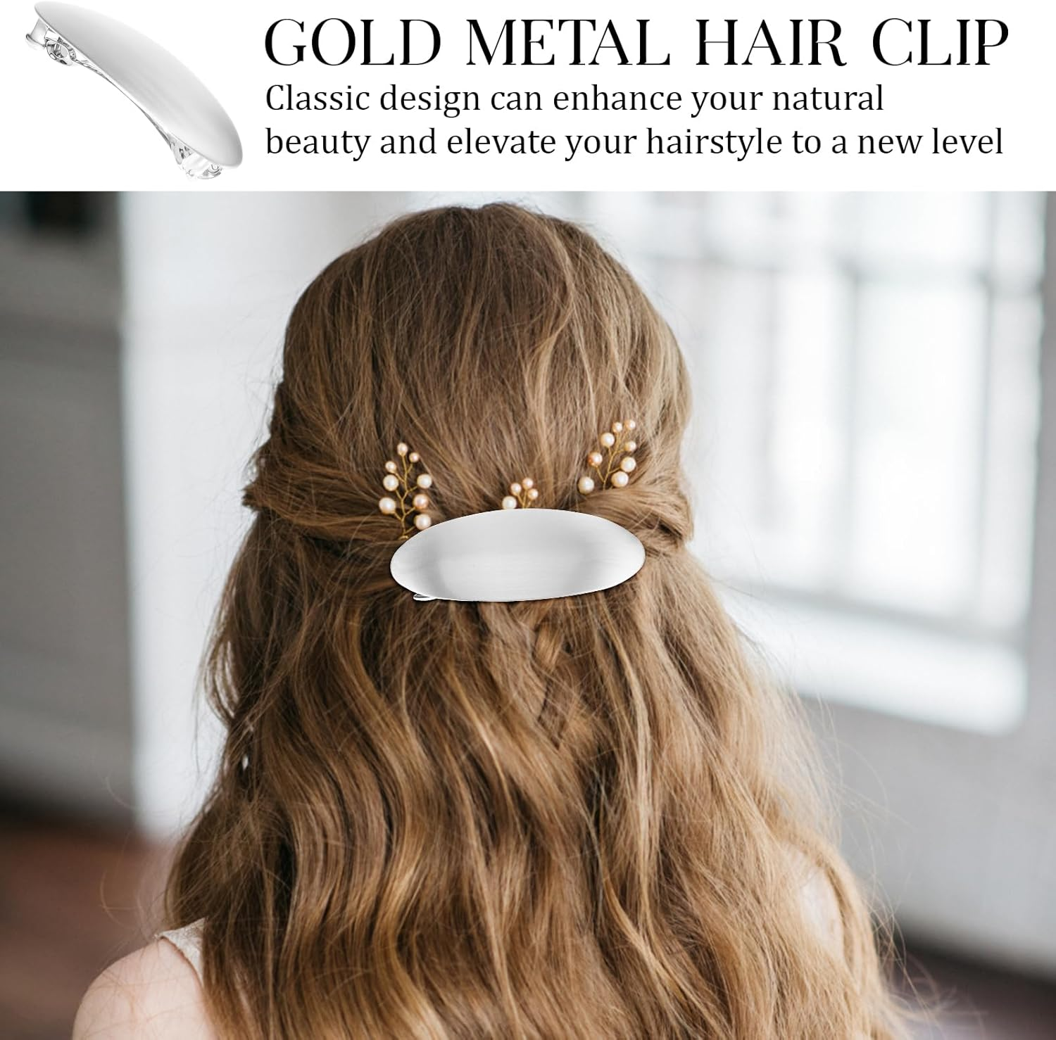 1 X Metal Hair Clip, Silver, Simple French Hair Clip, Oval Hair Clips, Small Flat for Women and Girls, Thin Hair, Thick Hair (3 Inches) image number 1