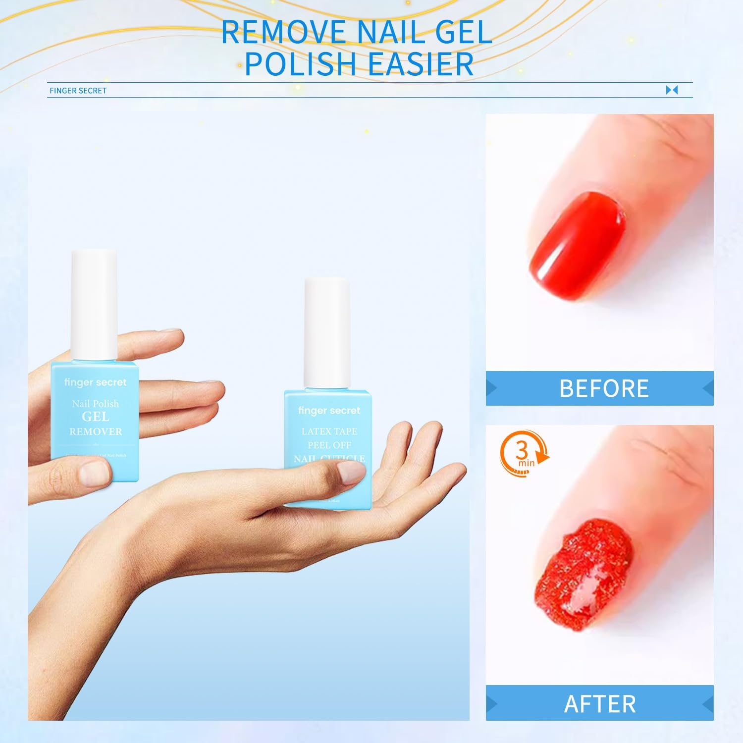 Finger Secret Nail Polish Gel Remover Kit - Removes Gel Polish Easily, Liquid Latex for Nails,Strengthens Weak Nails,With Perfect Manicure.Convenient and Portable for All Your Nail Care Needs.