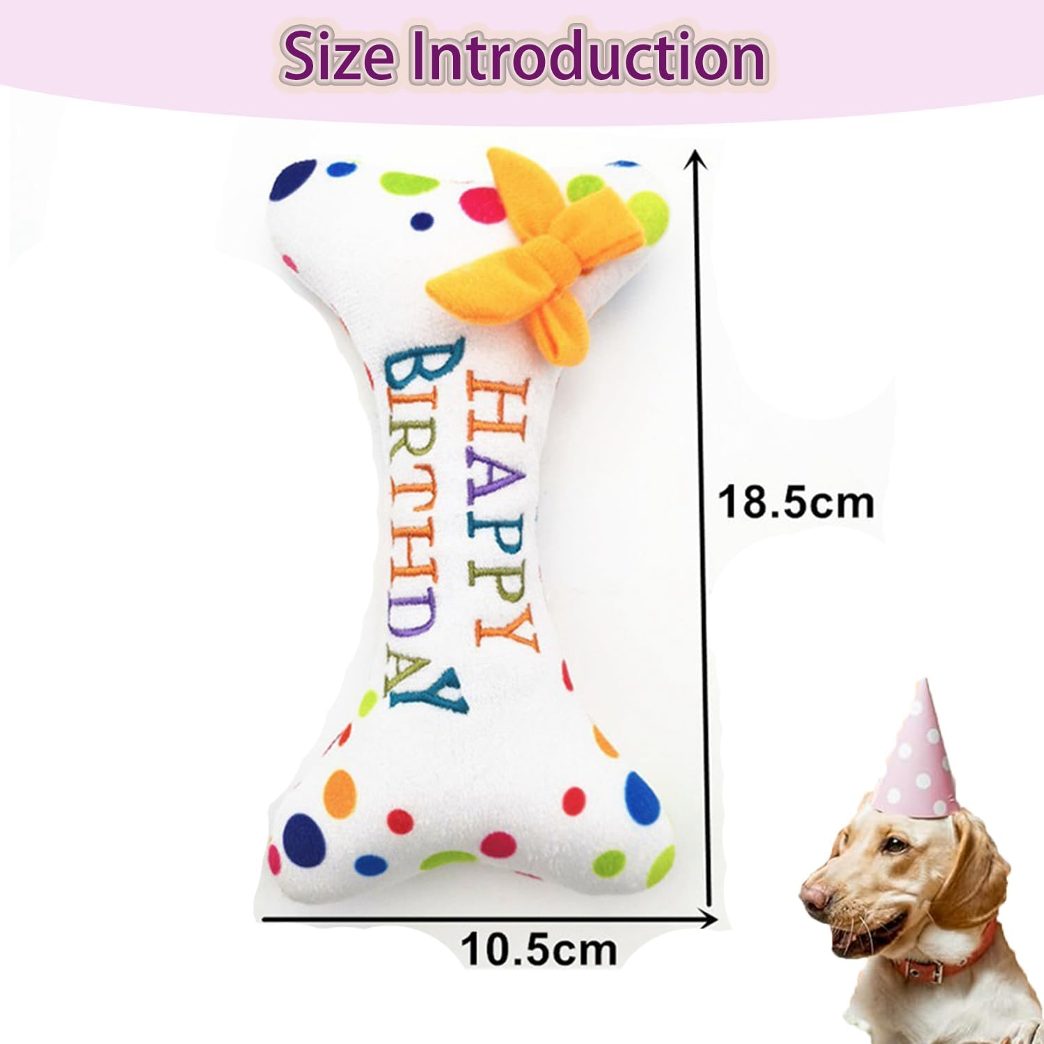 Roczential Dog Birthday Squeaky Plush Toy, Cute Bone Shape Dog Chew Toy, Stuffed Puppy Toys for Puppy Dog Cleaning Teeth