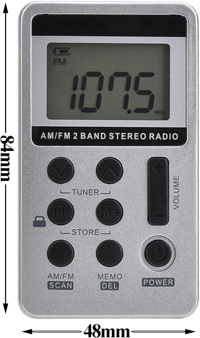 Yotsuba AM FM Radio, Portable Radio Pocket Receiver with Digital LCD, Stereo Earphone, USB Charging Cable (Silver) image number 6