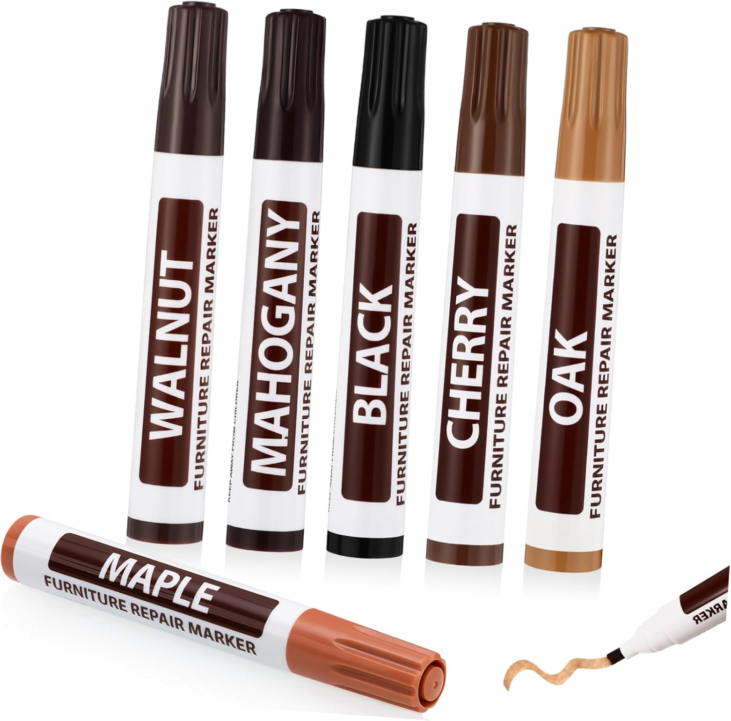 6 Pcs Furniture Touch up Markers Quick Drying Repair Pens with Six Colors for Concealing Scratches Worn Edges and Blemishes Tables Cabinets Floors image number 6