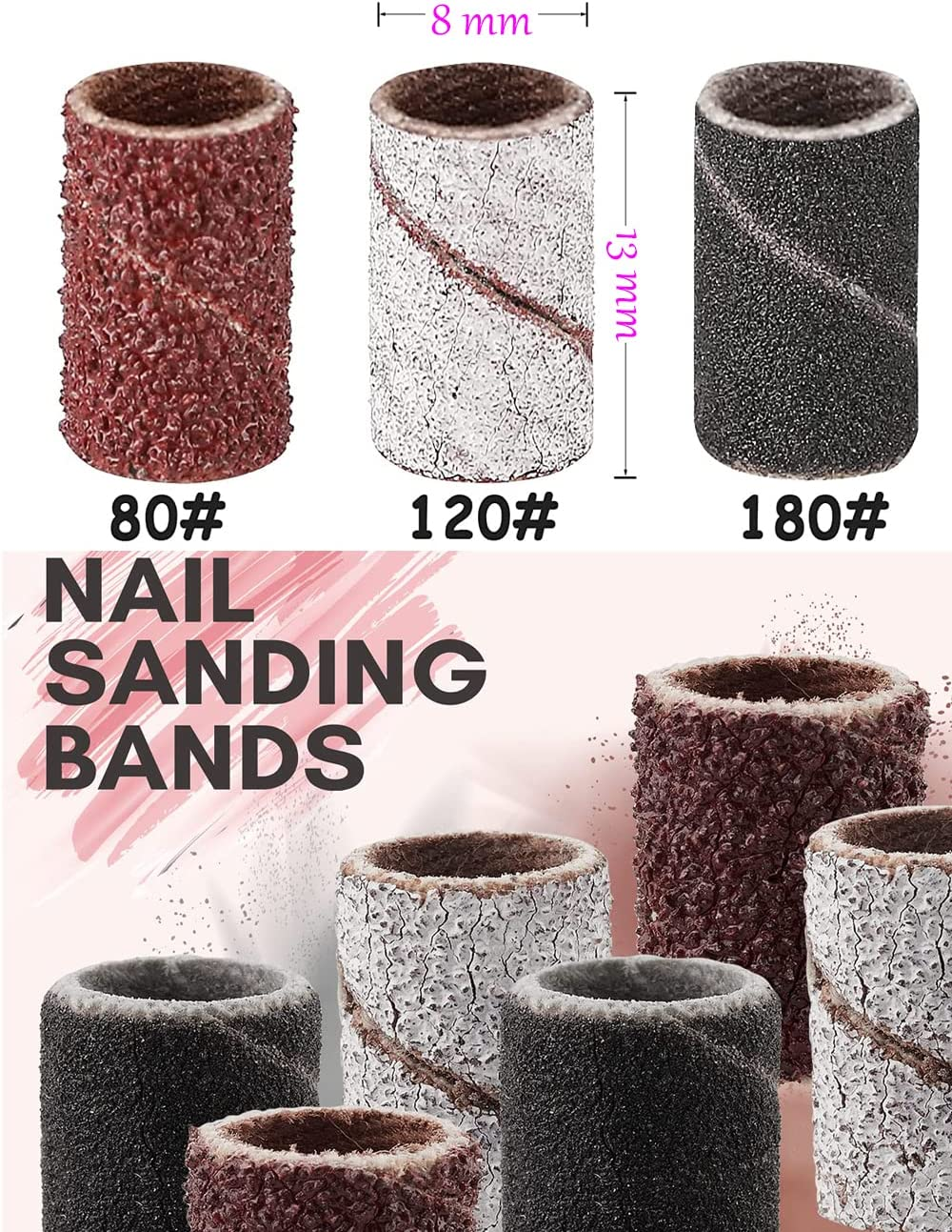 300 Pieces Sanding Bands with Storage Box and 1 Nail Drill Mandrel Bit, Beauties Factory Filing Sand Replacement Pieces for Nail Drill Machine Set, Brown 80#, White 120# and Black 180# Grits (300PCS) image number 4