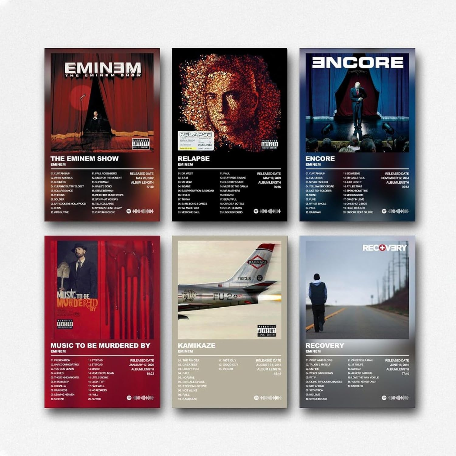 Eminem Poster Rapper Music Album Poster a Set of 6 Canvas Posters Room Aesthetic Festival Gift Family Bedroom Decor Wall Art Home08X12Inch(20X30Cm) Unframe-Recovery Kamikaze Encore Relapse Eminem Pos image number 2