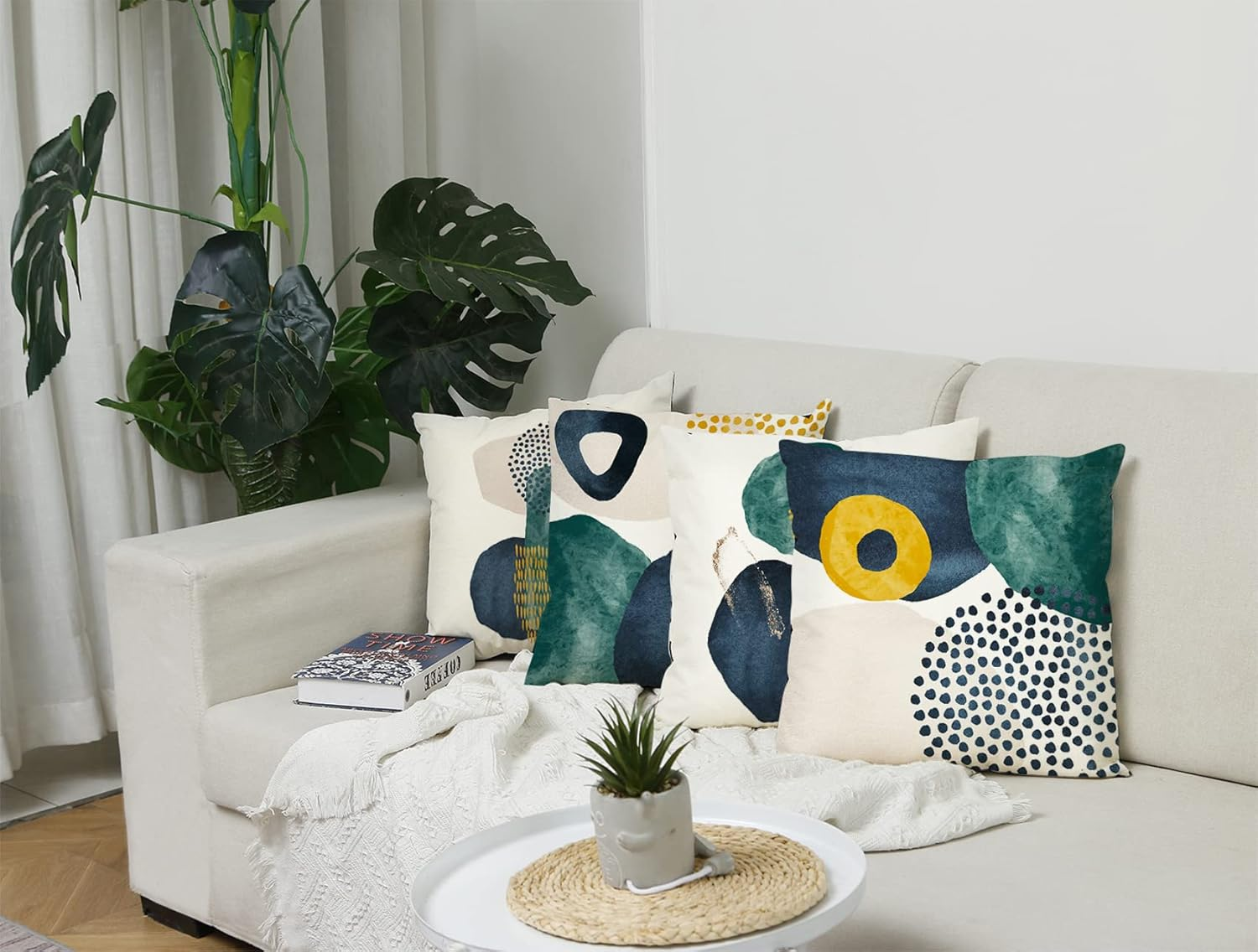 Jartinle Boho Abstract Pillow Covers 18X18 Set of 4 Mid Century Modern Throw Pillow Covers Geometric Pillow Covers for Outdoor Couch Sofa Minimalist Home Decor,Emerald Green Navy, (G400) image number 5