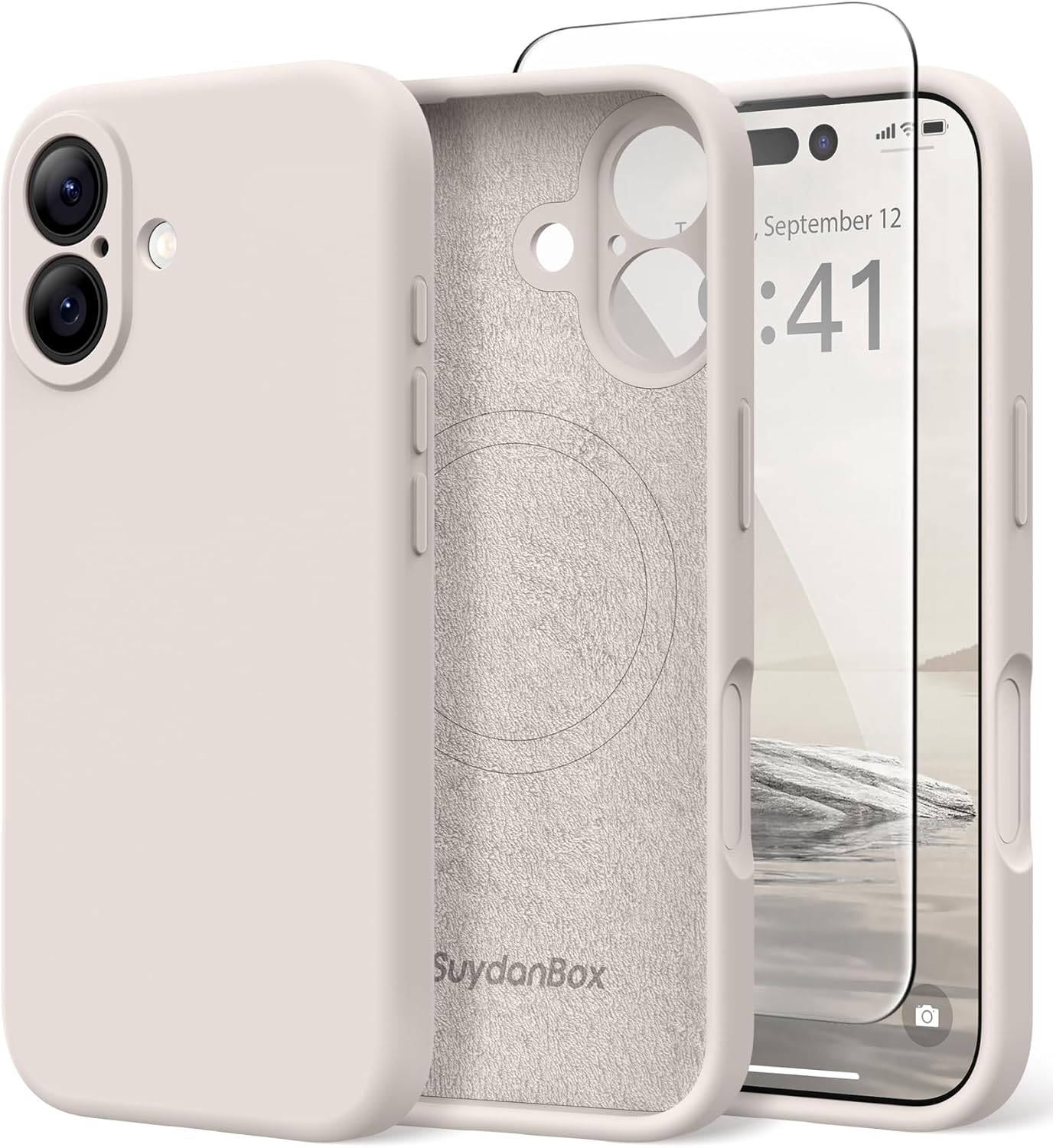 Suydanbox Magnetic for Iphone 17 Case, Compatible with Magsafe, [Full Camera Protection][Screen Protector] Silicone Shockproof Protective Phone Case for Iphone 17 6.3", Stone - Blackcurrant image number 5