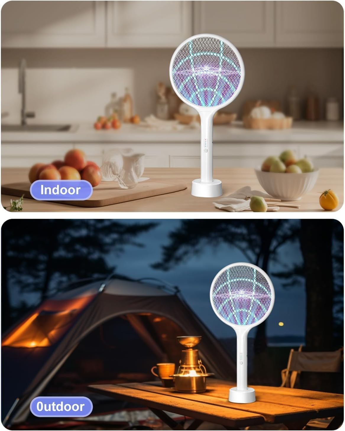 Electric Fly Swatter 4000V Bug Zapper Racket 2 in 1 Fly Swatter with 2000Mah Battery Rechargeable Mosquito Killer Lamp with 3 Layers Safety Mesh for Indoor and Outdoor image number 3