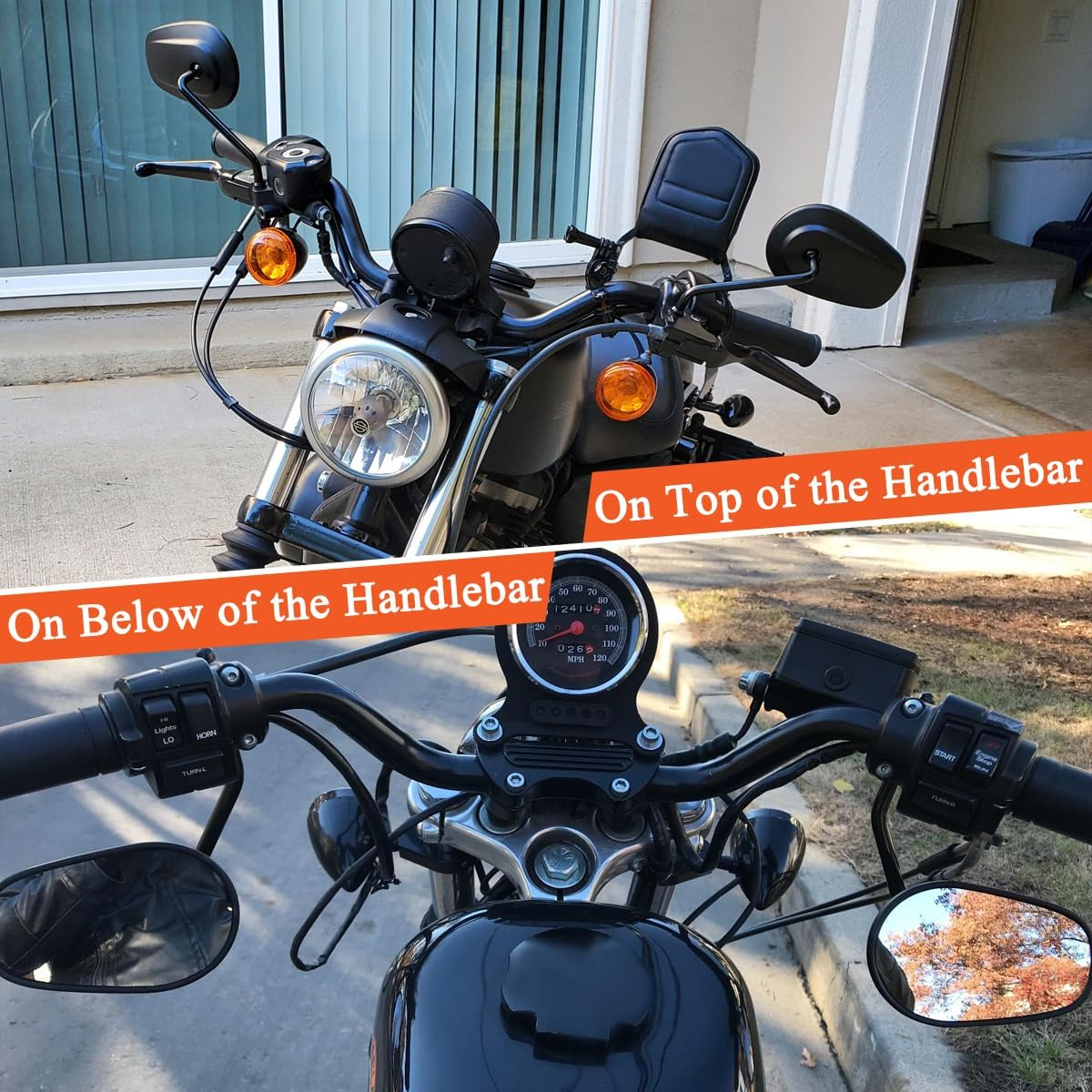 FOVPLUE Handlebar Mount Mirrors,Left & Right Side Long Stem Rearview Mirrors for 1982-2025 Harley Models,For CVO Dyna Electra Glide Road Glide Road King Softail Street Glide Sportster 1200 883,Black