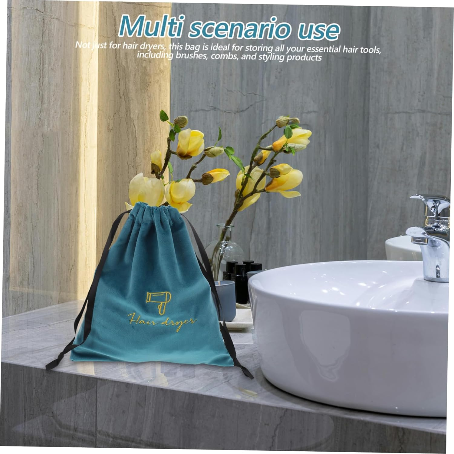 DONFAMDS Foldable Hair Dryer Bag Storage Case for Blow Dryer Pouch Drawstring Minimalist Design image number 4