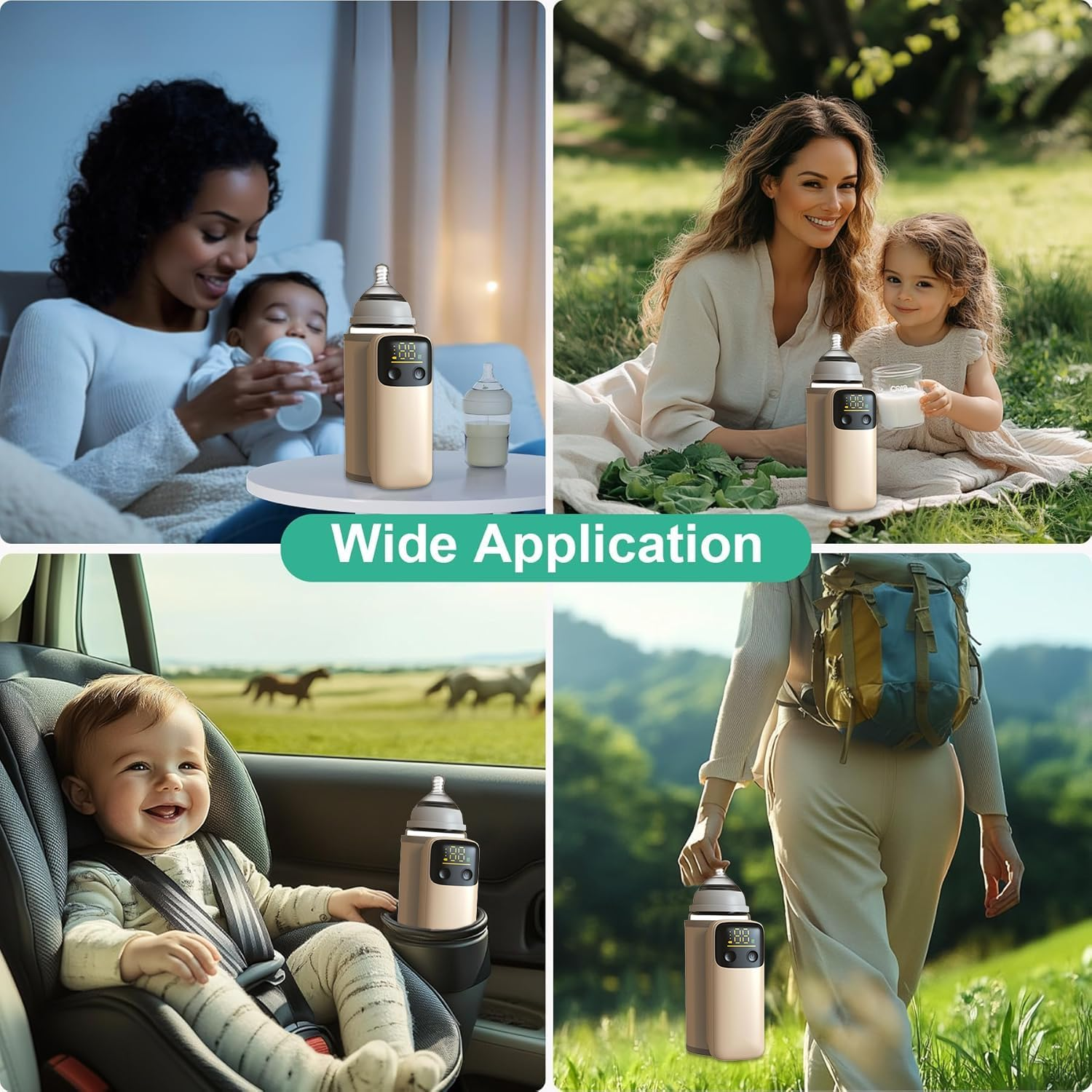 Upgrade Portable Bottle Warmer for Travel, Smart Precise Temperature Control & LCD Night Light Display, Comfortable Baby Feeding on the Go, Feeding While Charging, Fast-Charging,Warming for 4-7 Hours image number 3