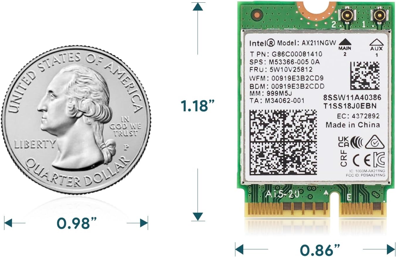 Intel AX211NGW Wi-Fi 6 Wireless Card M.2: Cnvio2, Bluetooth 5.3, Tri Band 2.4/5/6 Ghz Network Adapter for Laptop Support Windows 10/11 (64Bit) Linux Chrome OS Only Available with Gen Intel 12+ CPU image number 4